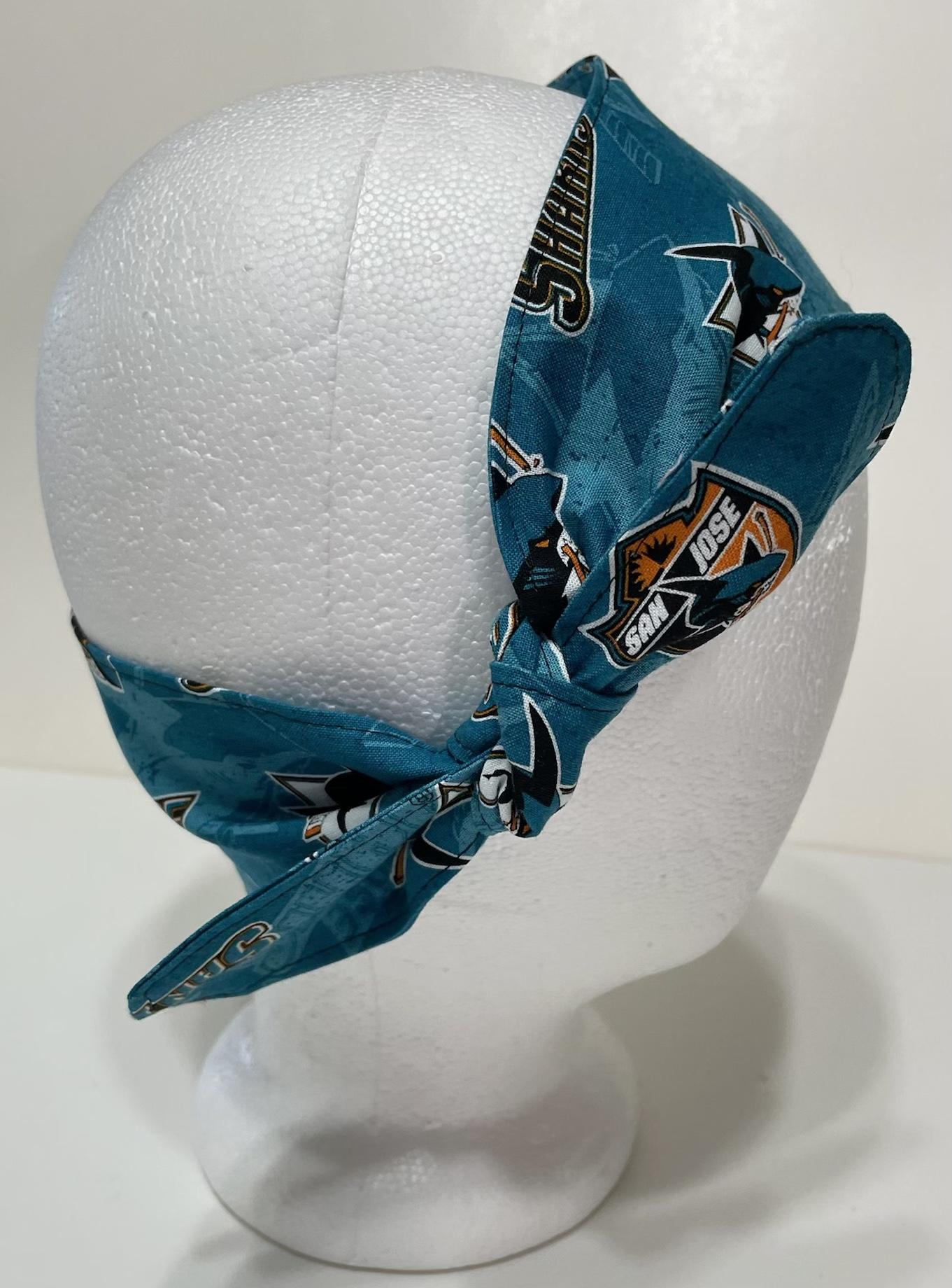 3” wide San Jose SJ Sharks hair tie, hair wrap, headband, pin up, self tie, scarf, neckerchief, retro, rockabilly, Detroit, no wire
