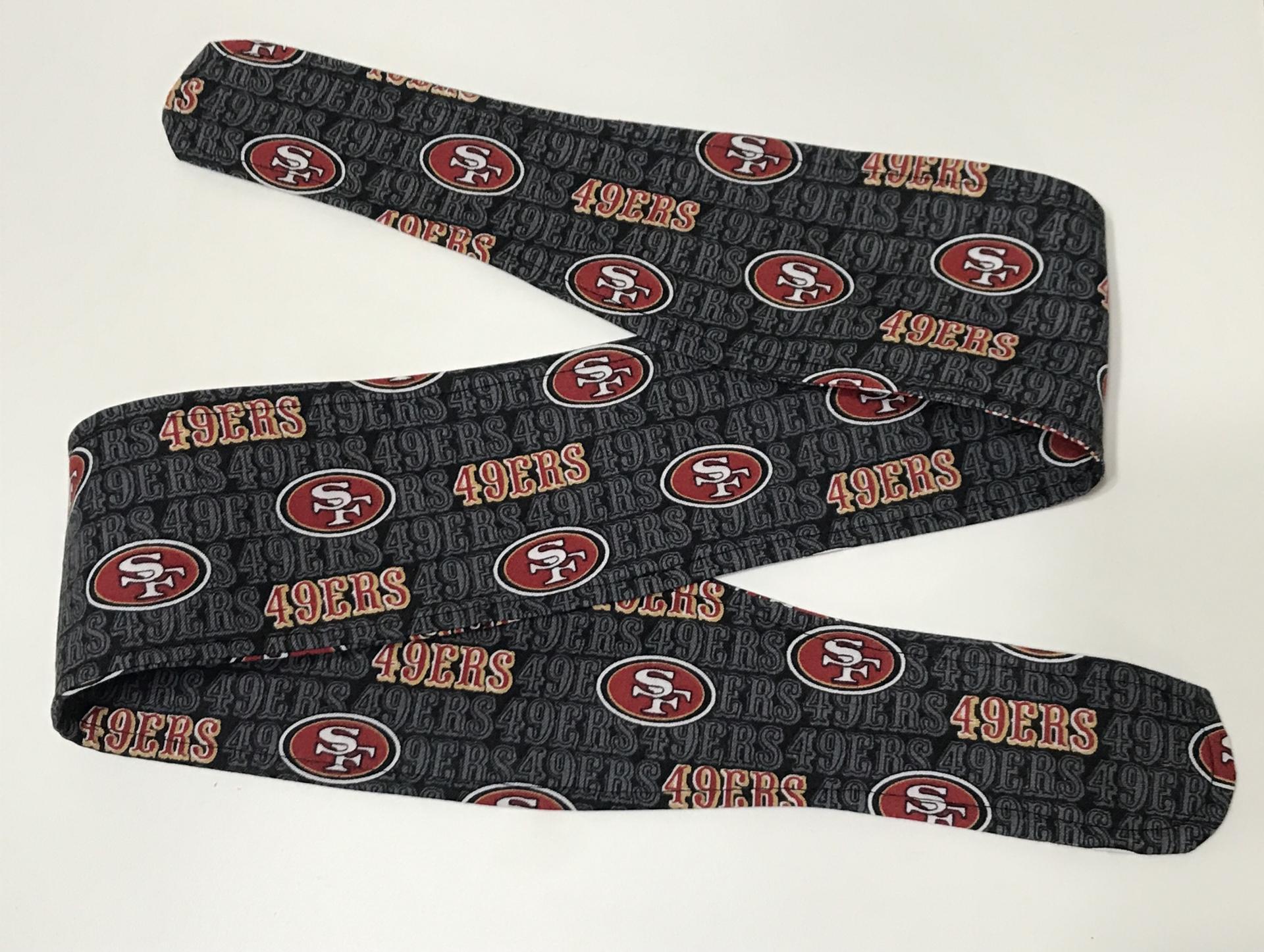3” wide San Francisco 49ers hair tie, black grey red gold white, hair wrap, headband, pin up, self tie, scarf, neckerchief, retro, rockabilly