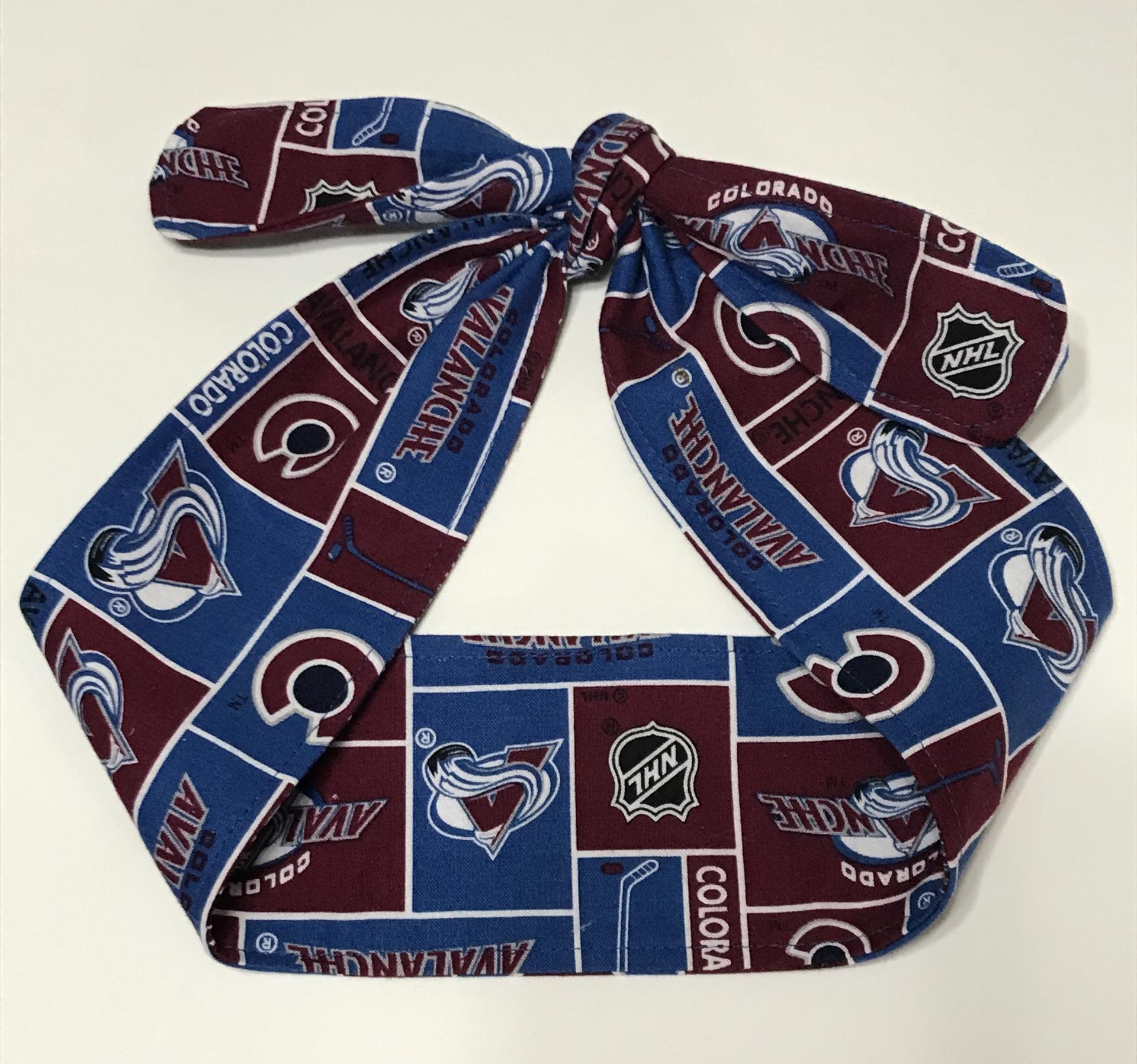 3” wide Colorado Avalanche headband, self tie, hair wrap, pin up style, hair tie, scarf, bandana, retro style, rockabilly, hockey, handmade