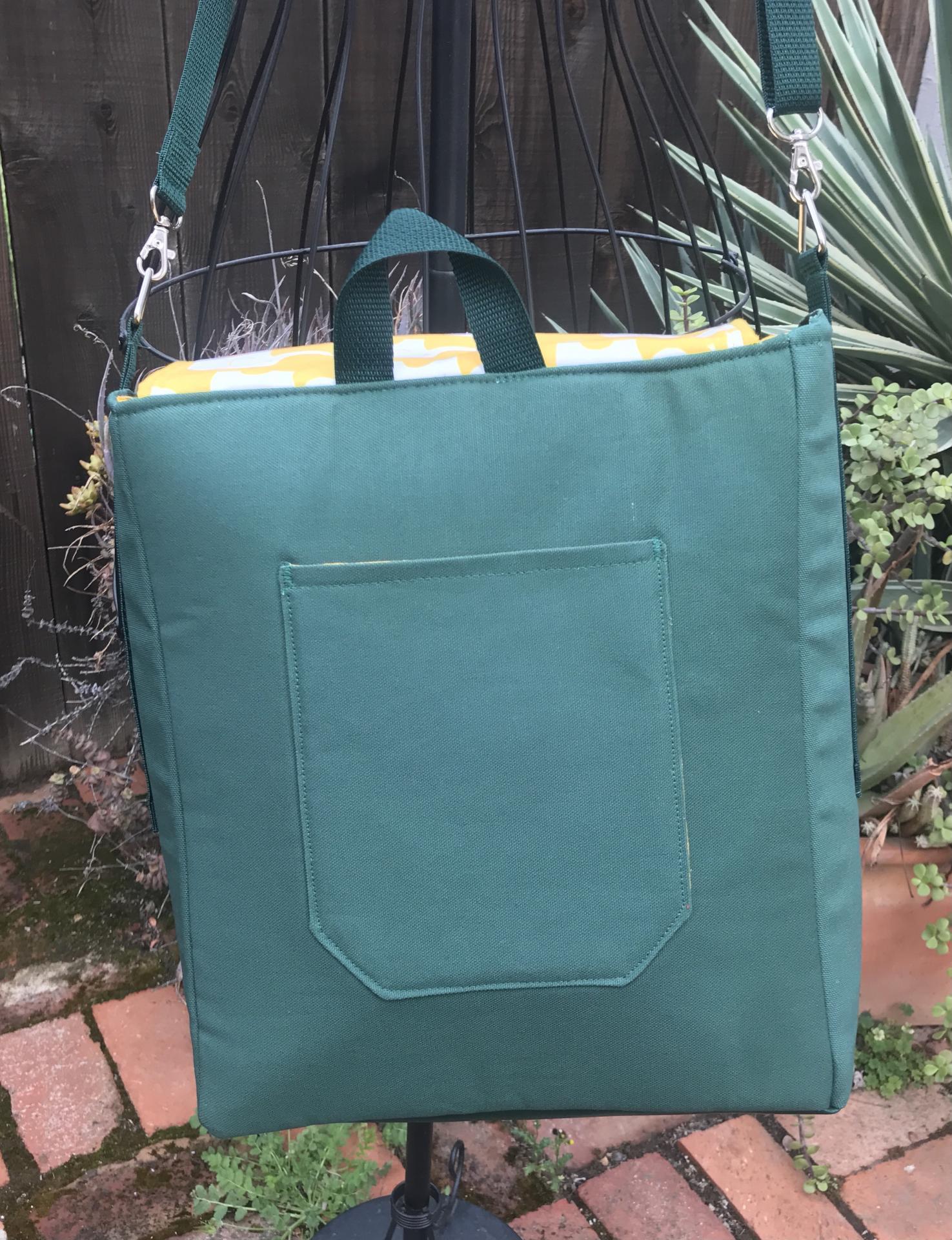 Slim tall messenger style cross body canvas bag, sized for a scorebook, vinyl bottom, White Elephants, Oakland A's Athletics baseball fan, tote, satchel