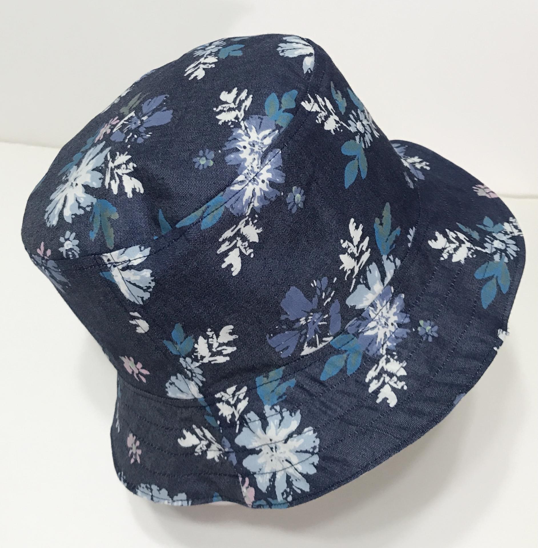 Floral Denim Bucket Hat, Reversible, Sizes S-XXL, Cotton, floppy hat, gardening hat, sun hat, casual hat, woman's fishing hat, polka dots, adults or older children