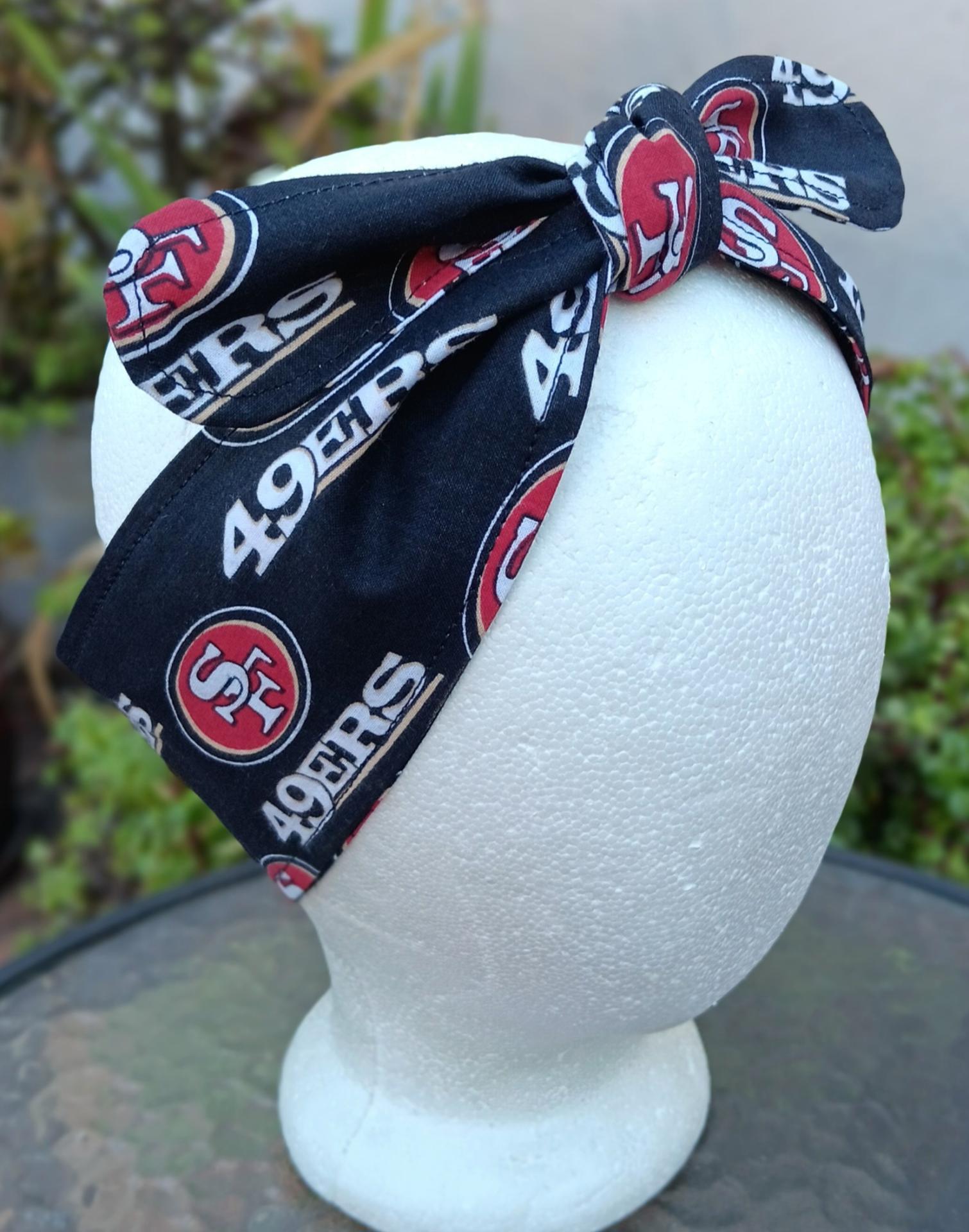 3” Wide San Francisco 49ers headband, handmade, Niners bandana, pin up style hair tie, retro style, rockabilly, head scarf, red or black