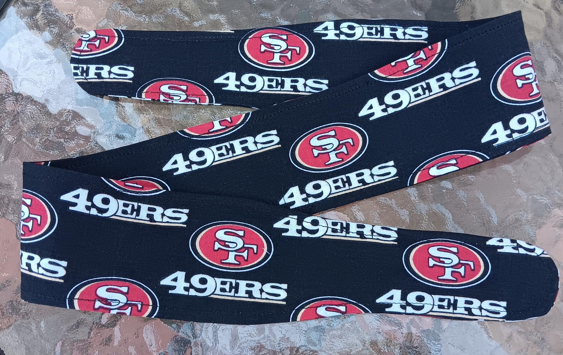 3” Wide San Francisco 49ers headband, handmade, Niners bandana, pin up style hair tie, retro style, rockabilly, head scarf, red or black