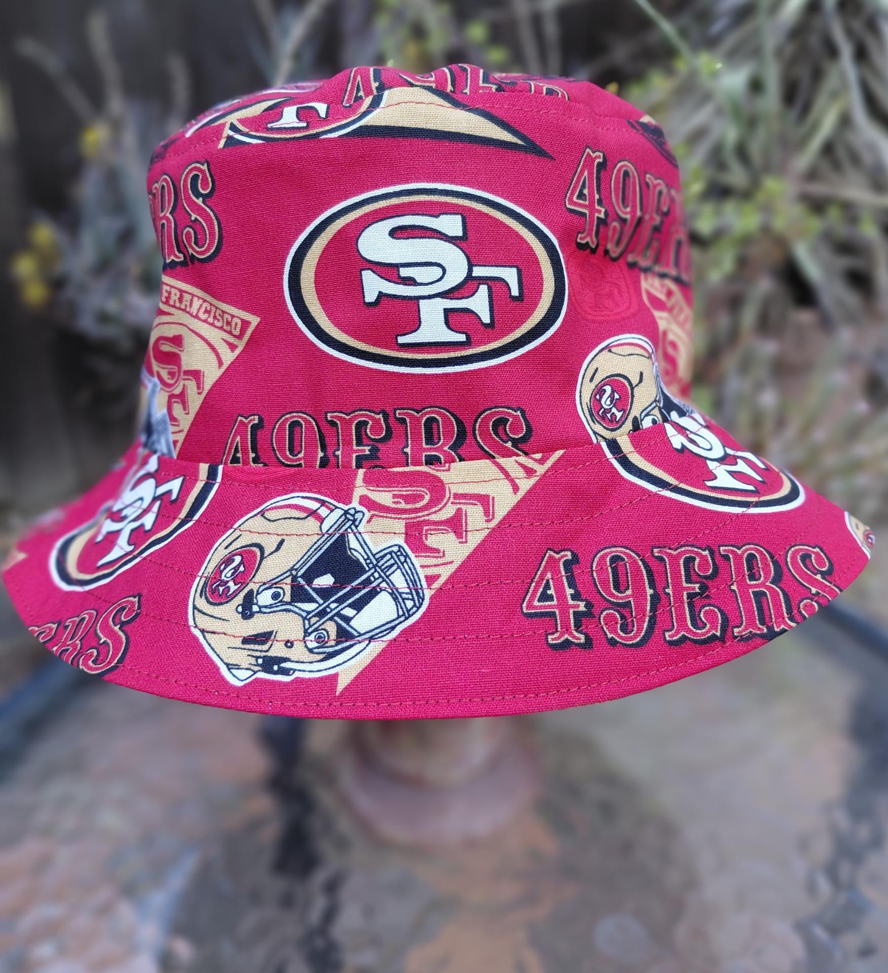 San Francisco 49ers Bucket Hat, Red, Handmade, Various Logos on Solid Red, Reversible, Unisex Sizes up to 4XL, fishing hat, sun hat, floppy hat, ponytail hat, adults or children