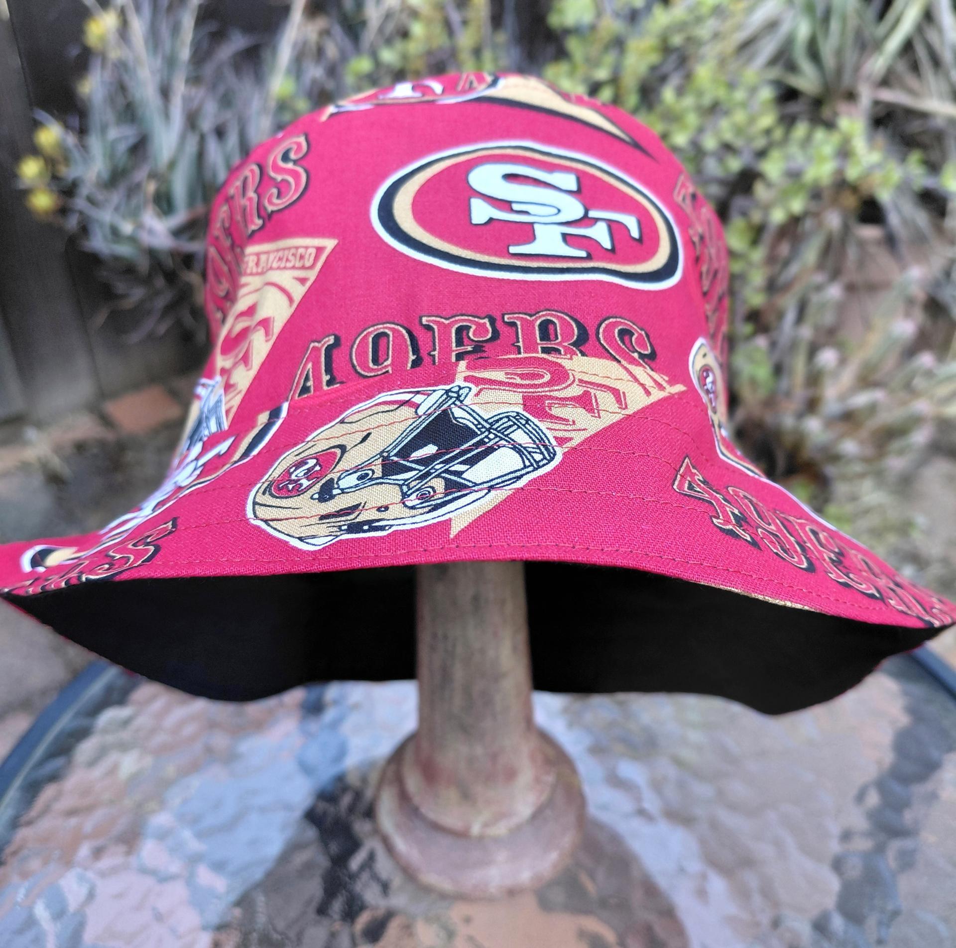 San Francisco 49ers Bucket Hat, Red, Handmade, Various Logos on Solid Red, Reversible, Unisex Sizes up to 4XL, fishing hat, sun hat, floppy hat, ponytail hat, adults or children