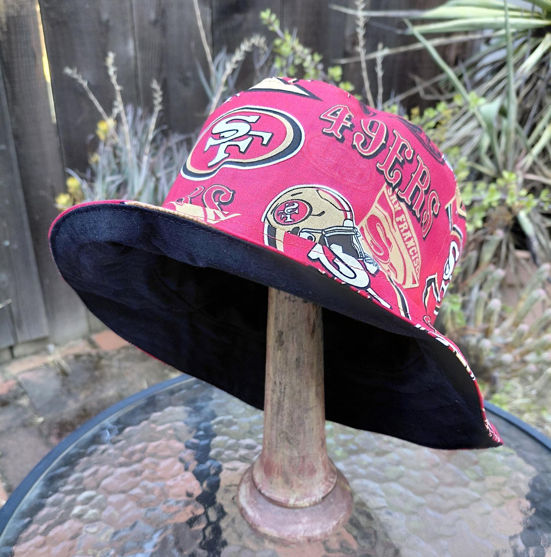 San Francisco 49ers Bucket Hat, Red, Handmade, Various Logos on Solid Red, Reversible, Unisex Sizes up to 4XL, fishing hat, sun hat, floppy hat, ponytail hat, adults or children
