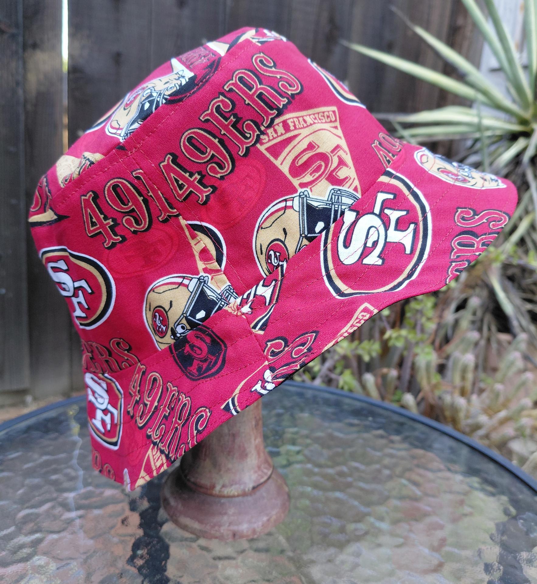 San Francisco 49ers Bucket Hat, Red, Handmade, Various Logos on Solid Red, Reversible, Unisex Sizes up to 4XL, fishing hat, sun hat, floppy hat, ponytail hat, adults or children