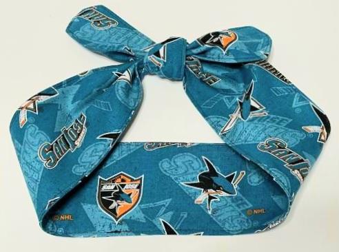 3” wide San Jose SJ Sharks hair tie, hair wrap, headband, head wrap, pin up, self tie, scarf, retro, rockabilly, handmade