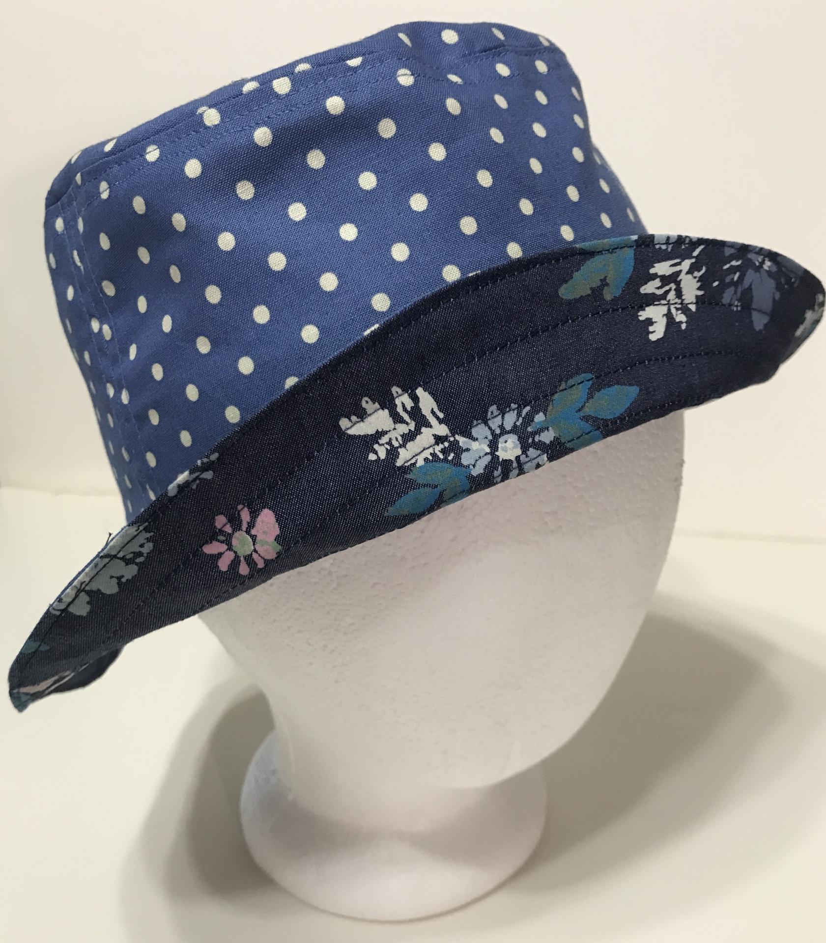 Floral Denim Bucket Hat, Reversible, Sizes S-XXL, Cotton, floppy hat, gardening hat, sun hat, casual hat, woman's fishing hat, polka dots, adults or older children
