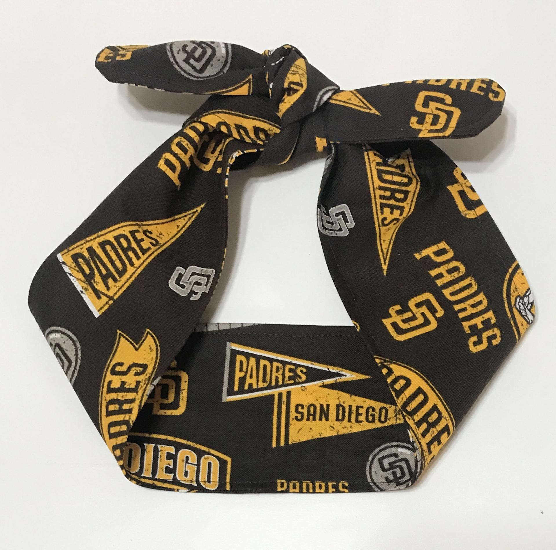 3” wide San Diego Padres hair tie, brown, hair wrap, headband, pin up, self tie, scarf, neckerchief, retro, rockabilly, handmade