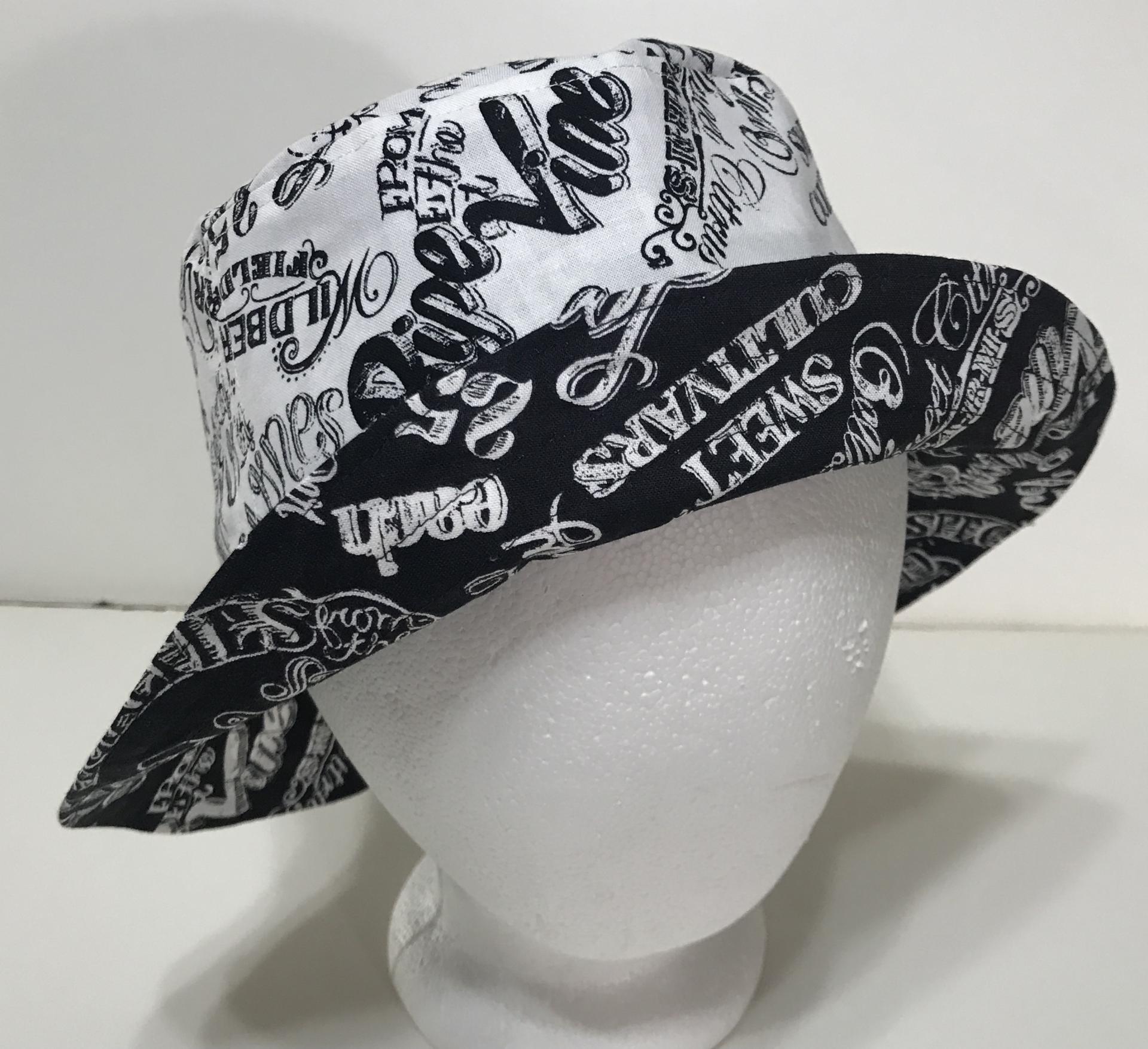 Garden Theme Bucket Hat, Black & White, Reversible Gardening Hat, Sizes S-XXL, Cotton, Gift for Gardener, Farmers' Market Vegetables, adults or older children