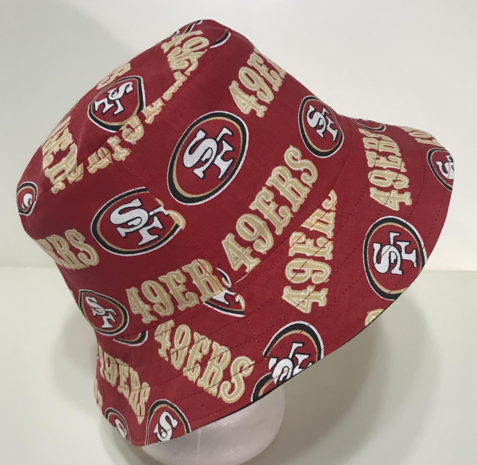 Side view, 49ers bucket hat, red