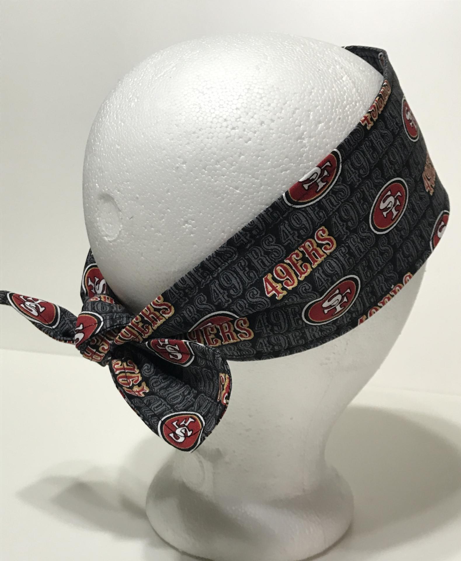 3” wide San Francisco 49ers hair tie, black grey red gold white, hair wrap, headband, pin up, self tie, scarf, neckerchief, retro, rockabilly