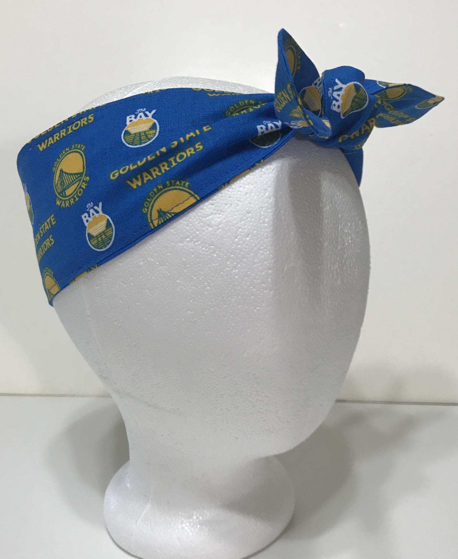 GSW hair wrap scarf shown on mannequin, with knot tied in front