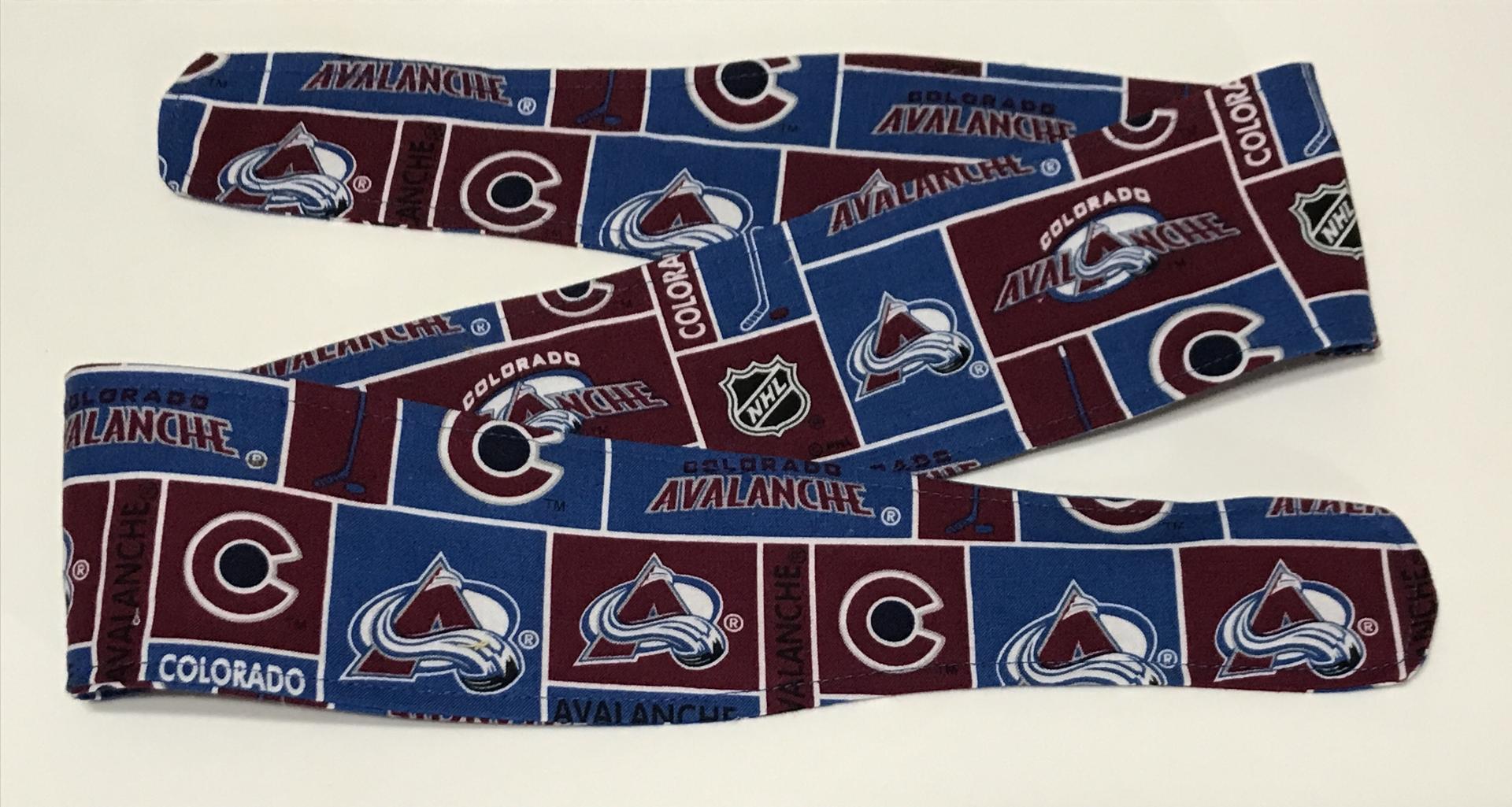 3” wide Colorado Avalanche headband, self tie, hair wrap, pin up style, hair tie, scarf, bandana, retro style, rockabilly, hockey, handmade