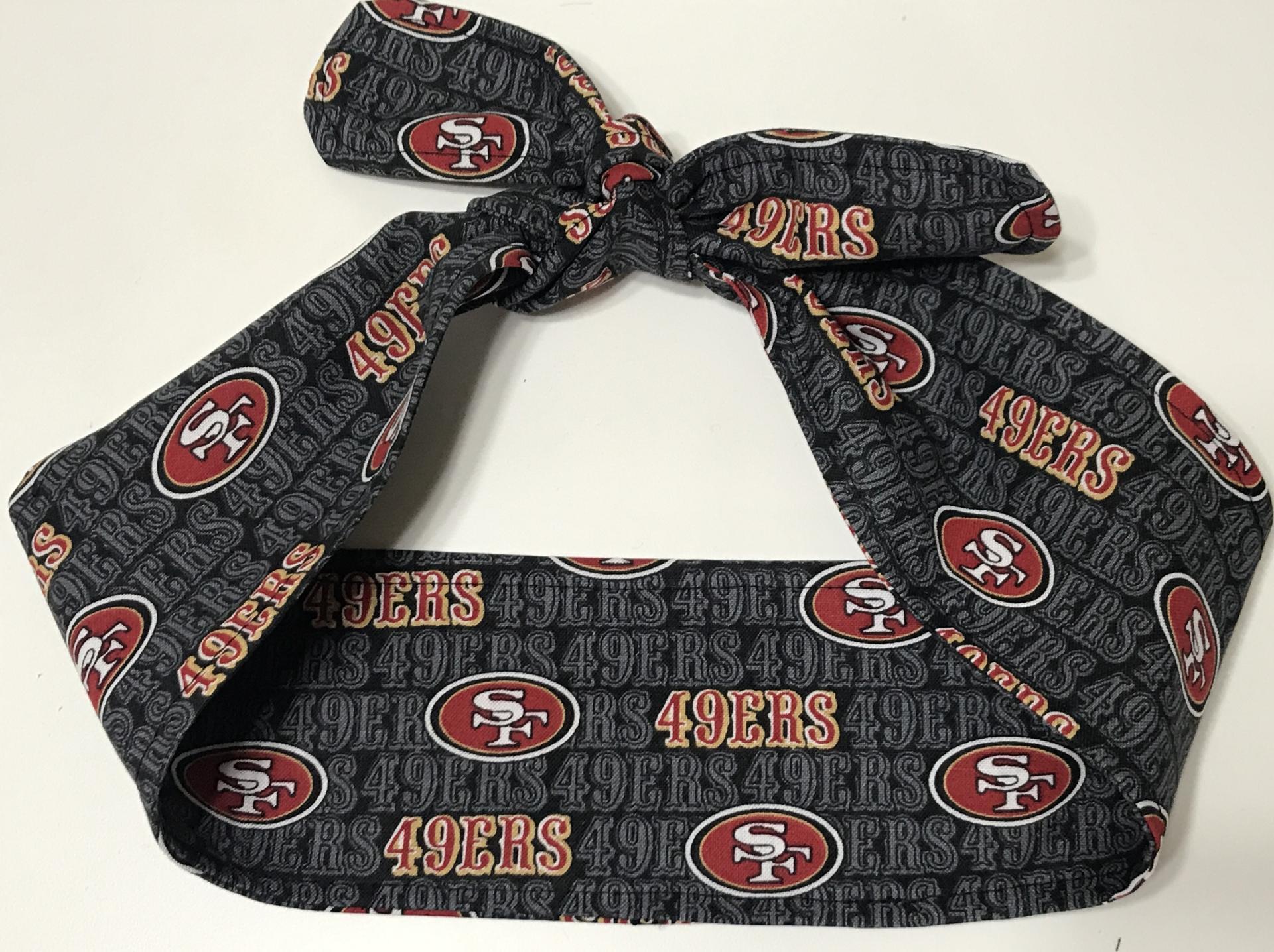 3” wide San Francisco 49ers hair tie, black grey red gold white, hair wrap, headband, pin up, self tie, scarf, neckerchief, retro, rockabilly