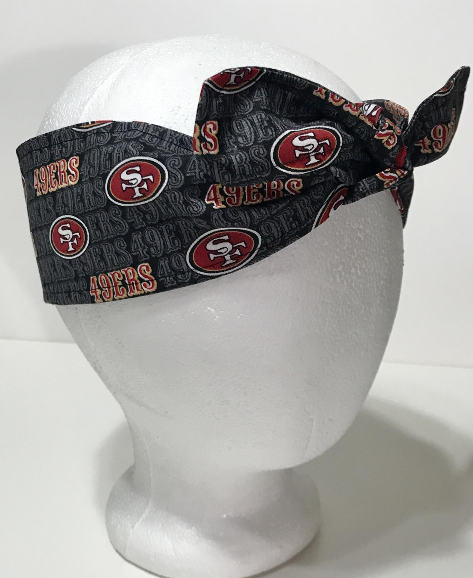 3” wide San Francisco 49ers hair tie, black grey red gold white, hair wrap, headband, pin up, self tie, scarf, neckerchief, retro, rockabilly