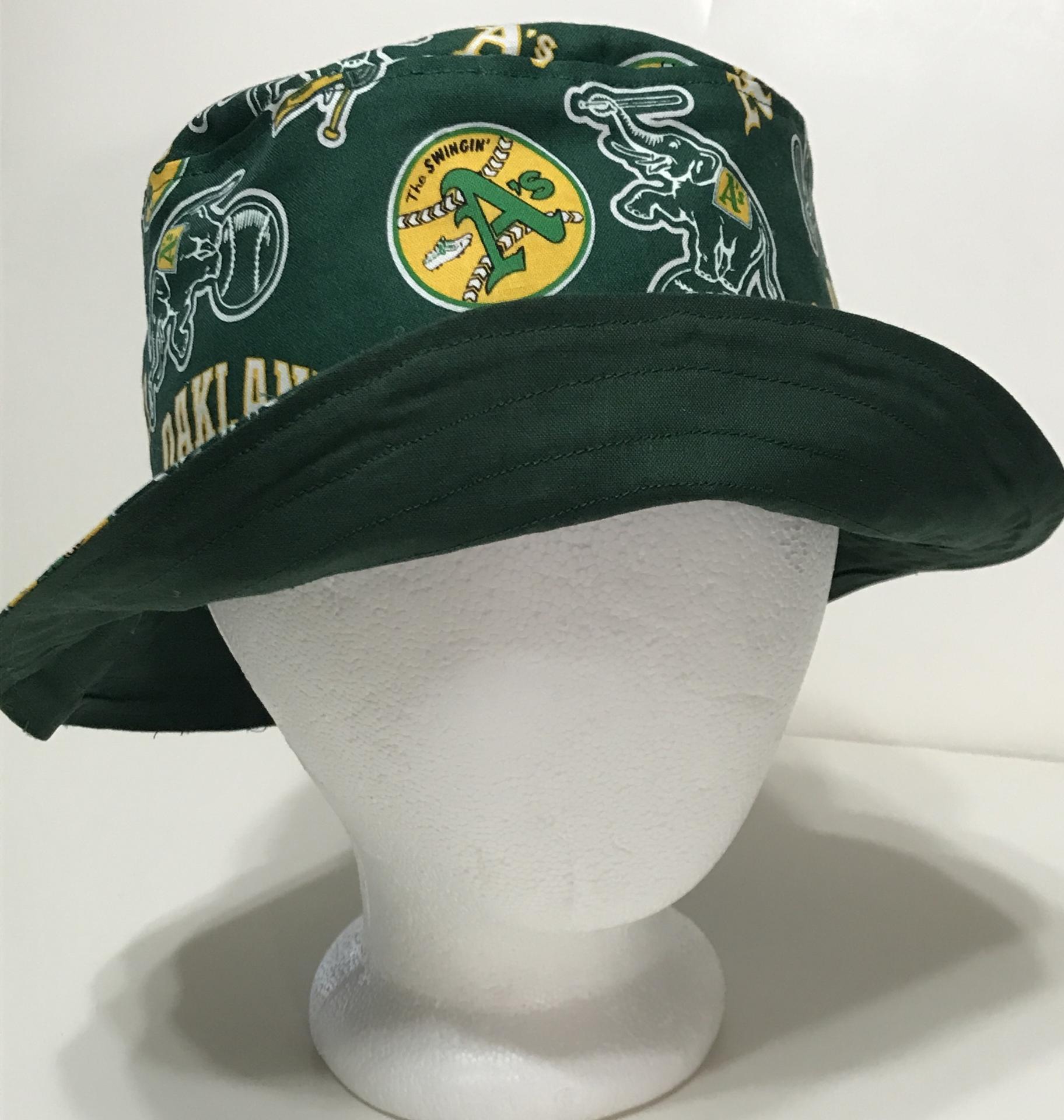 rsible Oakland A's Swingin' A's bucket hat, front view, handmade