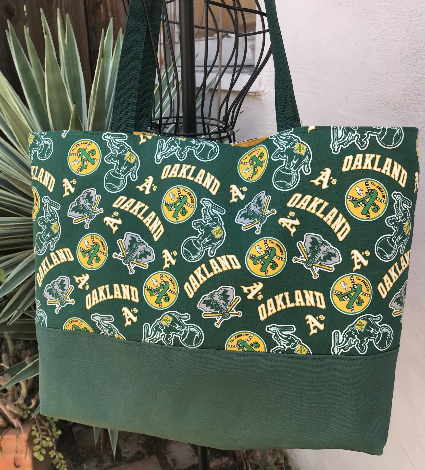 Tote bag, canvas bottom, Swingin' A's, Oakland A's Athletics baseball, one pocket, strong webbing straps, elephants