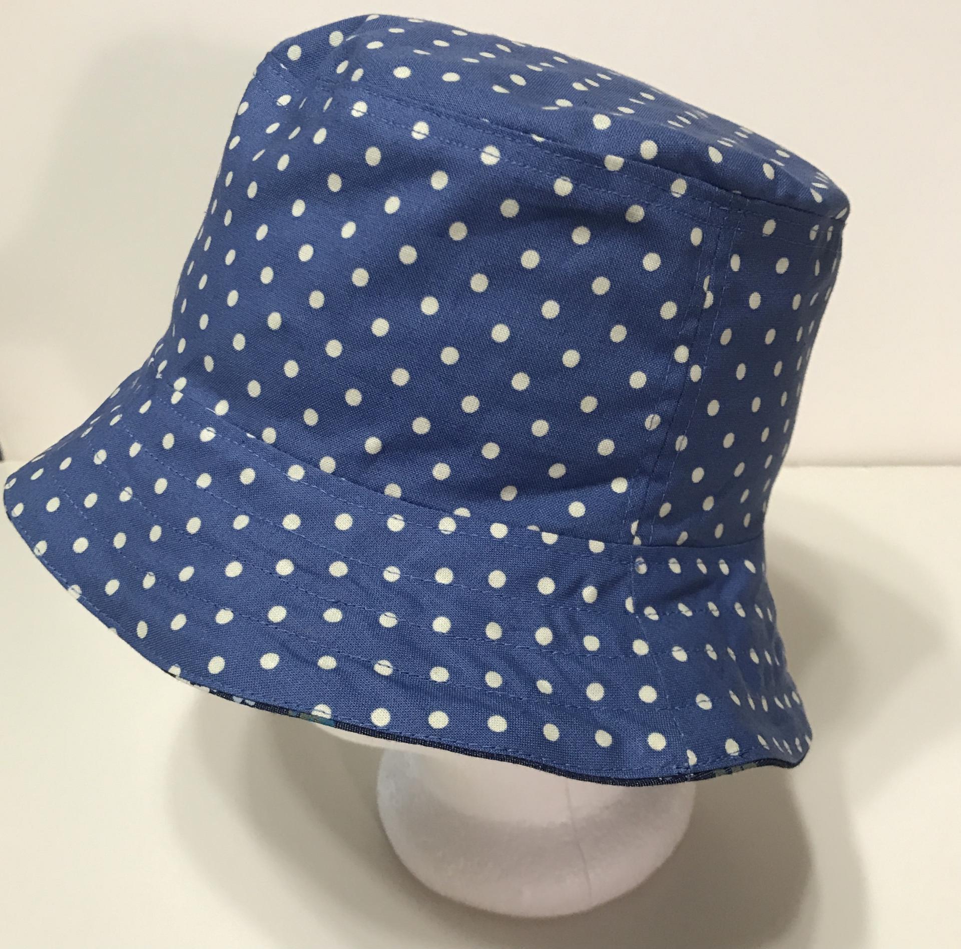 Floral Denim Bucket Hat, Reversible, Sizes S-XXL, Cotton, floppy hat, gardening hat, sun hat, casual hat, woman's fishing hat, polka dots, adults or older children