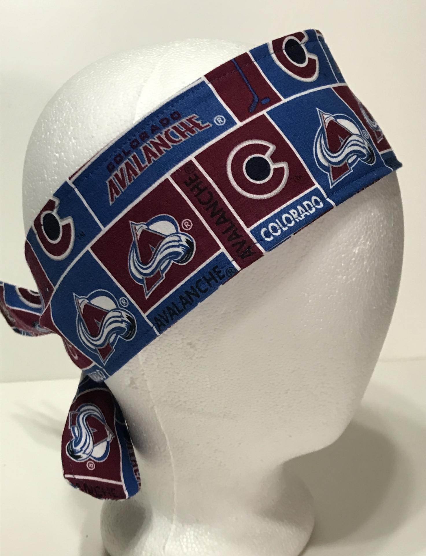 3” wide Colorado Avalanche headband, self tie, hair wrap, pin up style, hair tie, scarf, bandana, retro style, rockabilly, hockey, handmade