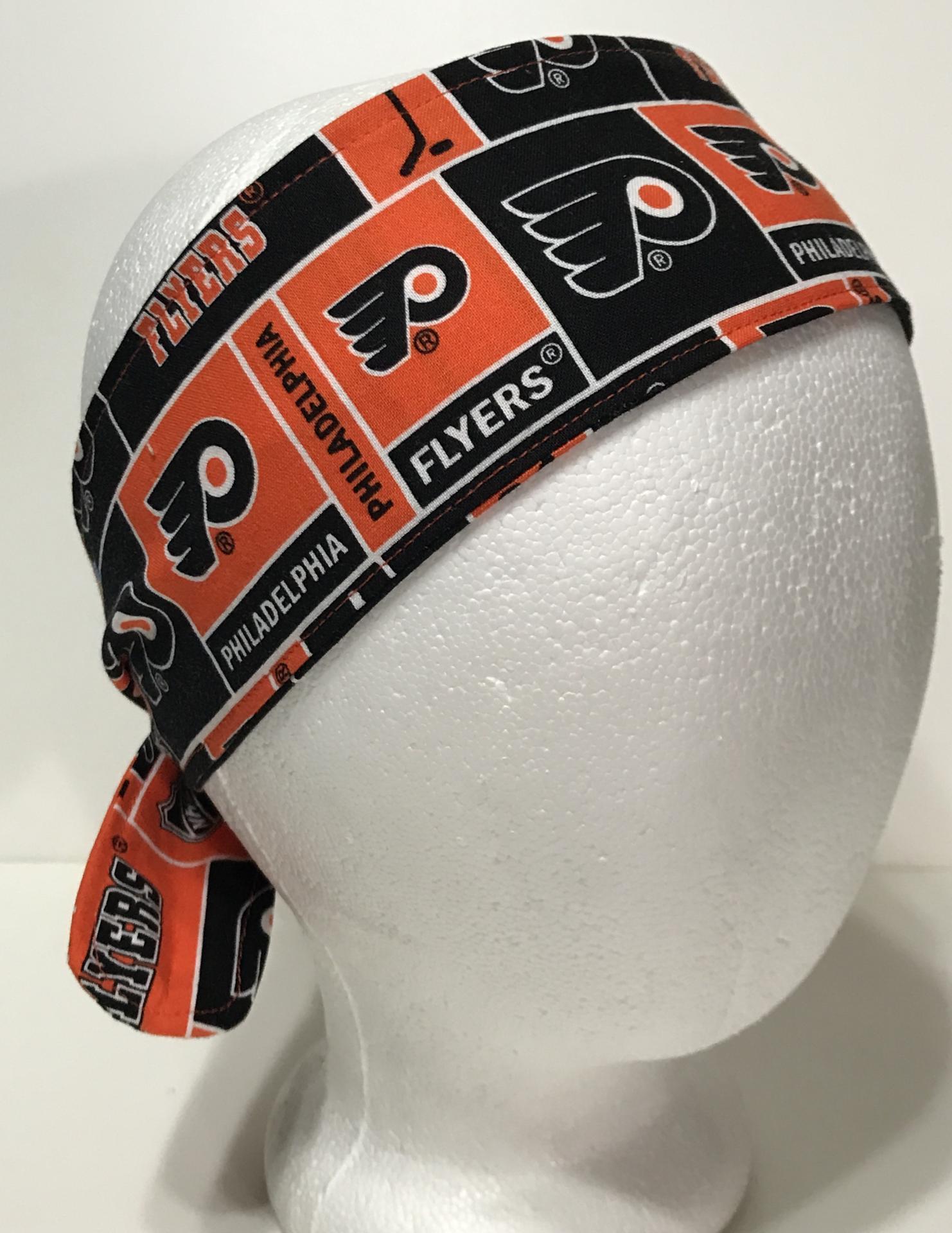 3” wide Philadelphia Flyers headband, self tie, hair wrap, pin up style, hair tie, scarf, bandana, retro, rockabilly, handmade