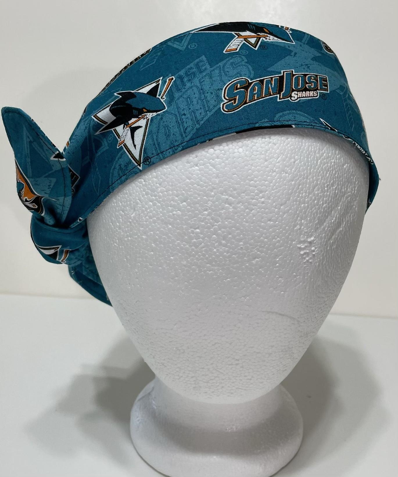 3” wide San Jose SJ Sharks hair tie, hair wrap, headband, pin up, self tie, scarf, neckerchief, retro, rockabilly, Detroit, no wire