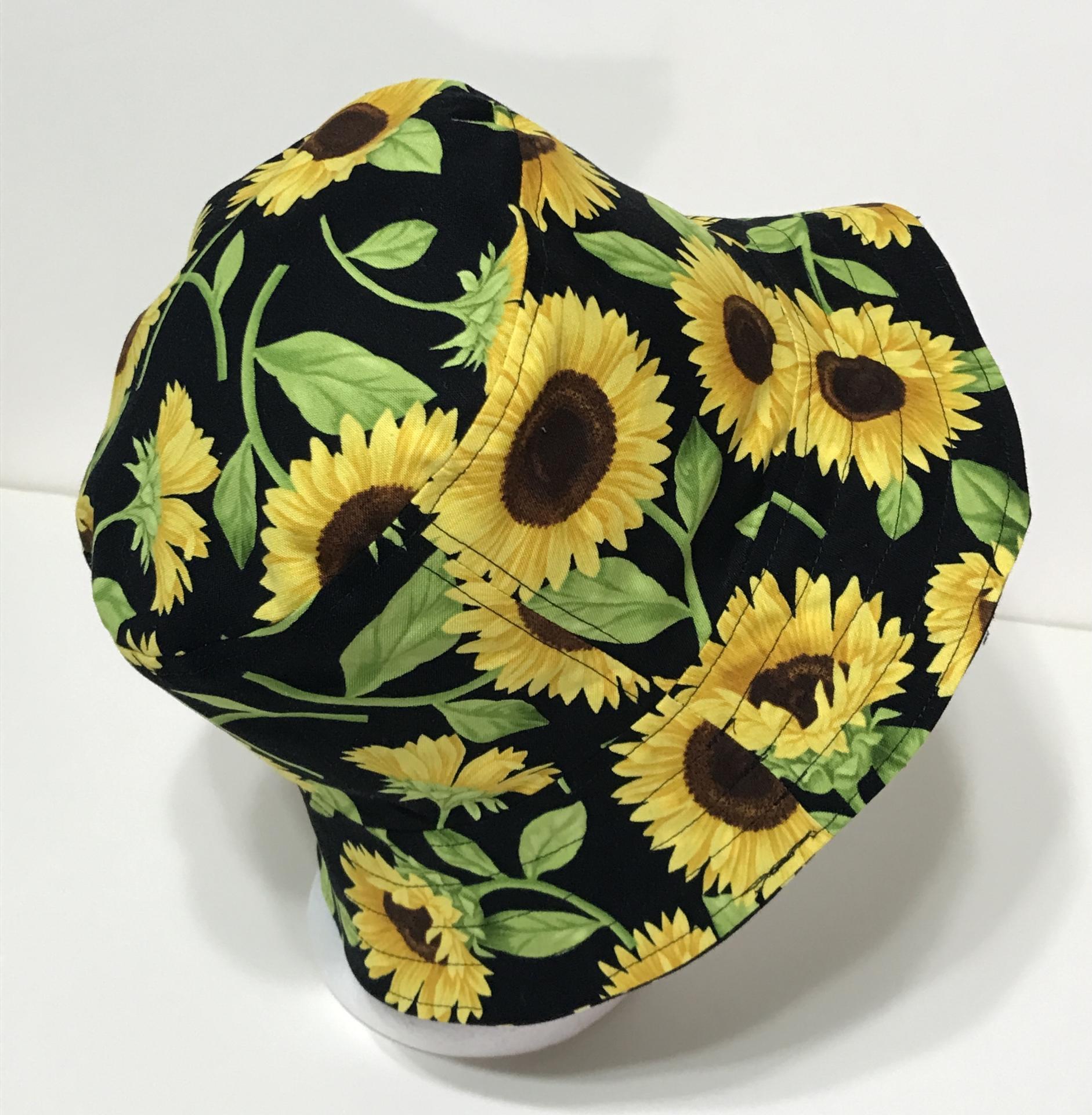 Sunflower Floral Bucket Hat, Reversible, LARGE, Handmade Sun Hat, Floppy Hat, Polka Dots