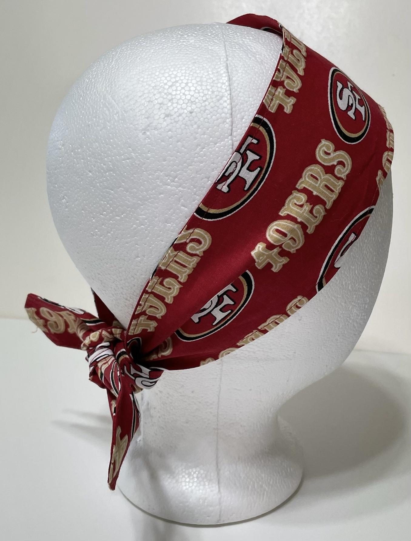 3” wide San Francisco 49ers head tie, red, hair wrap, headband, pin up, self tie, scarf, neckerchief, retro, rockabilly