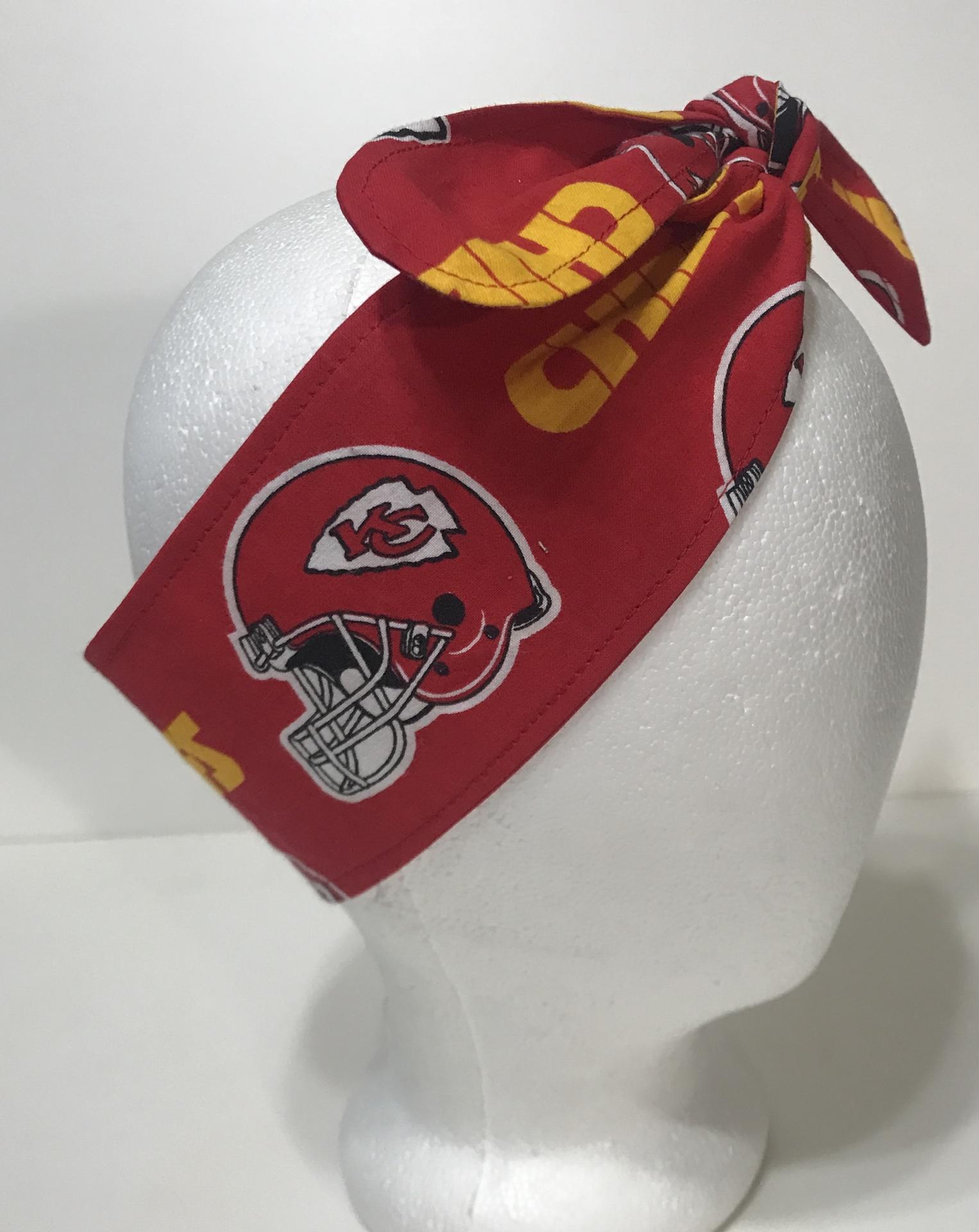 3” wide Kansas City Chiefs hair tie, headband, hair wrap, head wrap, pin up, self tie, scarf, neckerchief, retro, rockabilly, handmade