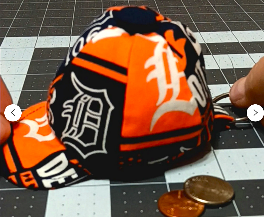 Mini Detroit Tigers Ballcap Coin Purse, Ear Bud Pouch, Ballcap Key Ring, Key Pouch, Baseball Hat Keychain, handmade from licensed fabric