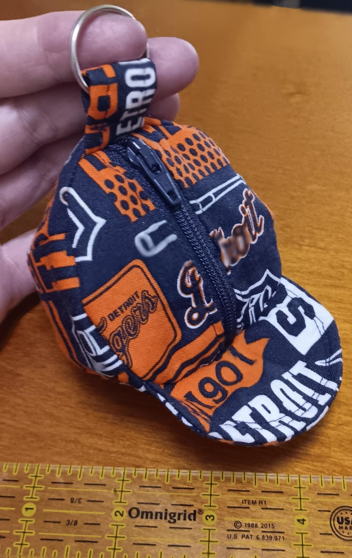 Mini Detroit Tigers Ballcap Coin Purse, Ear Bud Pouch, Ballcap Key Ring, Key Pouch, Baseball Hat Keychain, handmade from licensed fabric