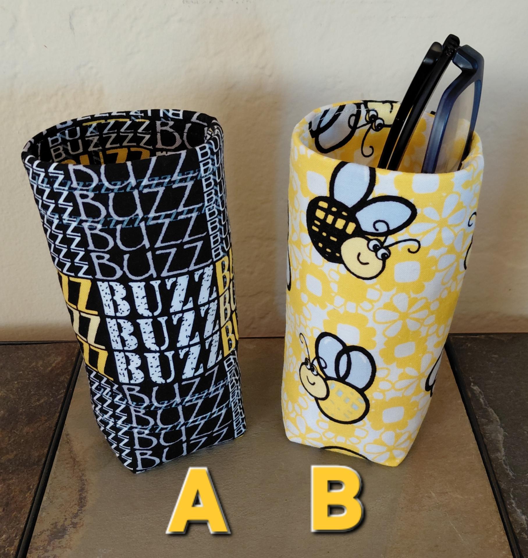 Bee Theme Upright Eyeglasses Holder, Reading Glasses Stand, Eyeglasses Cup, Weighted Fabric Eyeglasses Case, Bee Lover Gift, Handmade