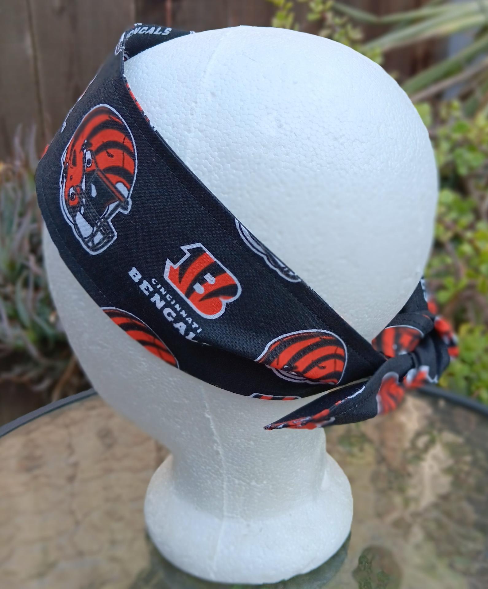 3” wide Cincinnati Bengals headband, handmade, self tie, pin up style, hair tie, scarf, bandana, retro style, rockabilly, hat band