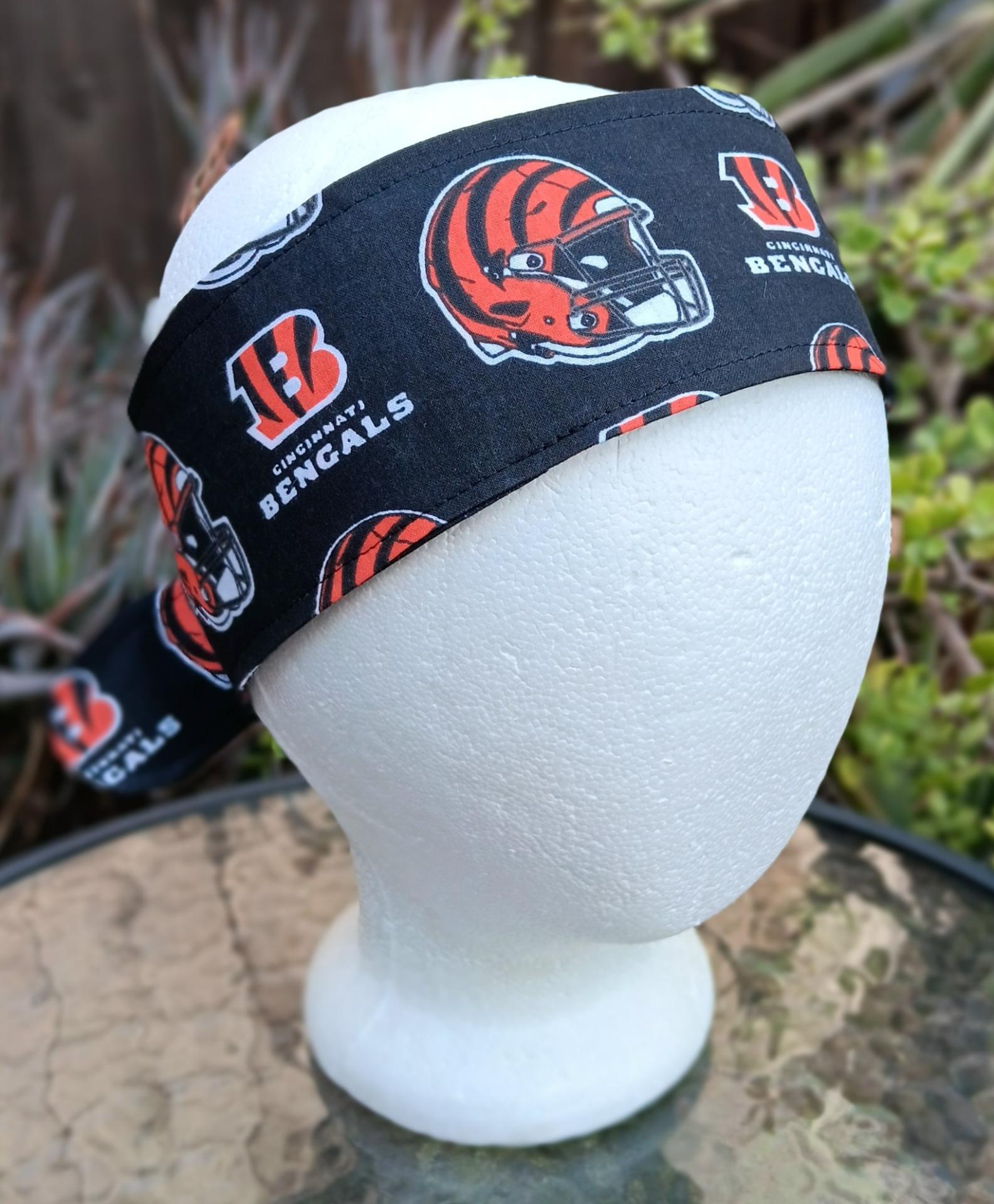 3” wide Cincinnati Bengals headband, handmade, self tie, pin up style, hair tie, scarf, bandana, retro style, rockabilly, hat band