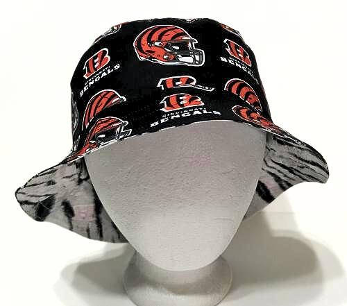 Cincinnati Bengals Bucket Hat, Handmade, Reversible to Tiger Stripes, Sizes up to 4XL, fishing hat, sun hat, summer hat, floppy hat