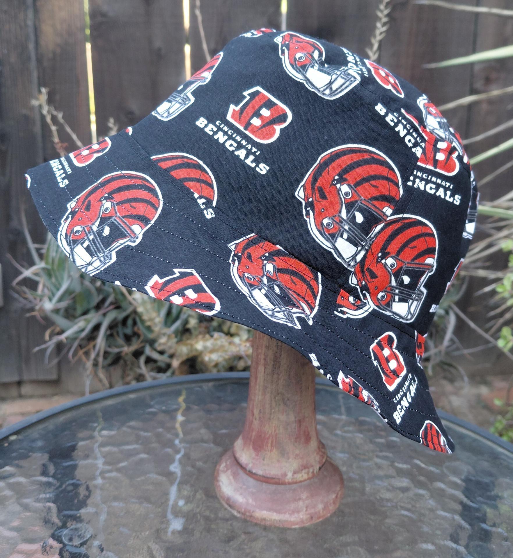 Cincinnati Bengals Bucket Hat, Handmade, Reversible to Tiger Stripes, Sizes up to 4XL, fishing hat, sun hat, summer hat, floppy hat