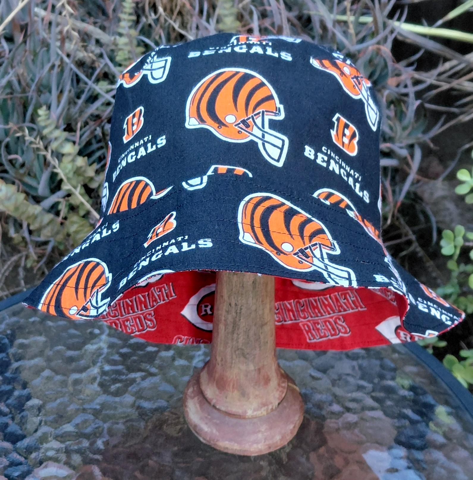 Cincinnati Reds / Bengals Bucket Hat, Handmade, Reversible, Sizes up to 4XL, fishing hat, ponytail sun hat, floppy hat, football