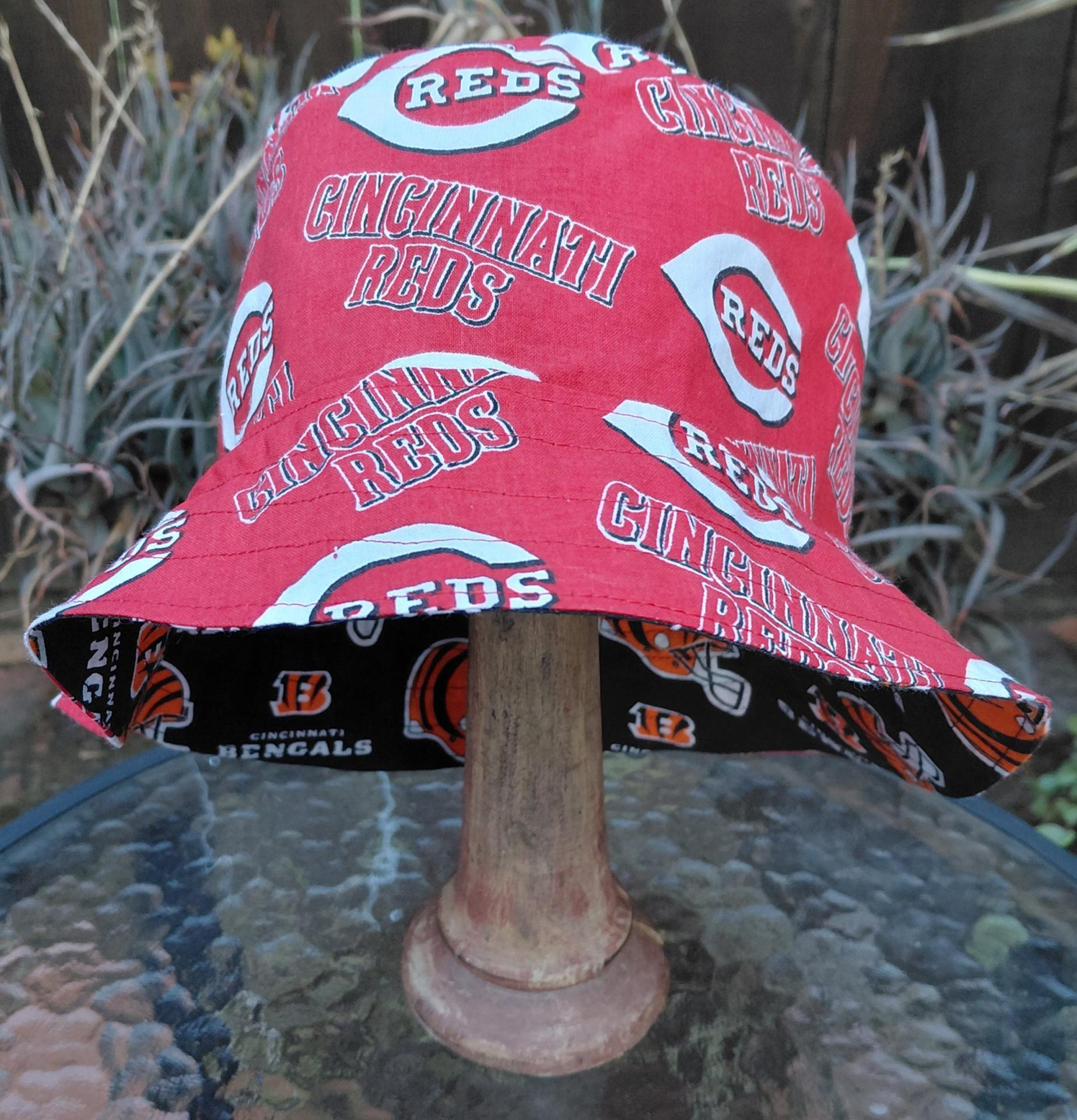 Cincinnati Reds / Bengals Bucket Hat, Handmade, Reversible, Sizes up to 4XL, fishing hat, ponytail sun hat, floppy hat, football
