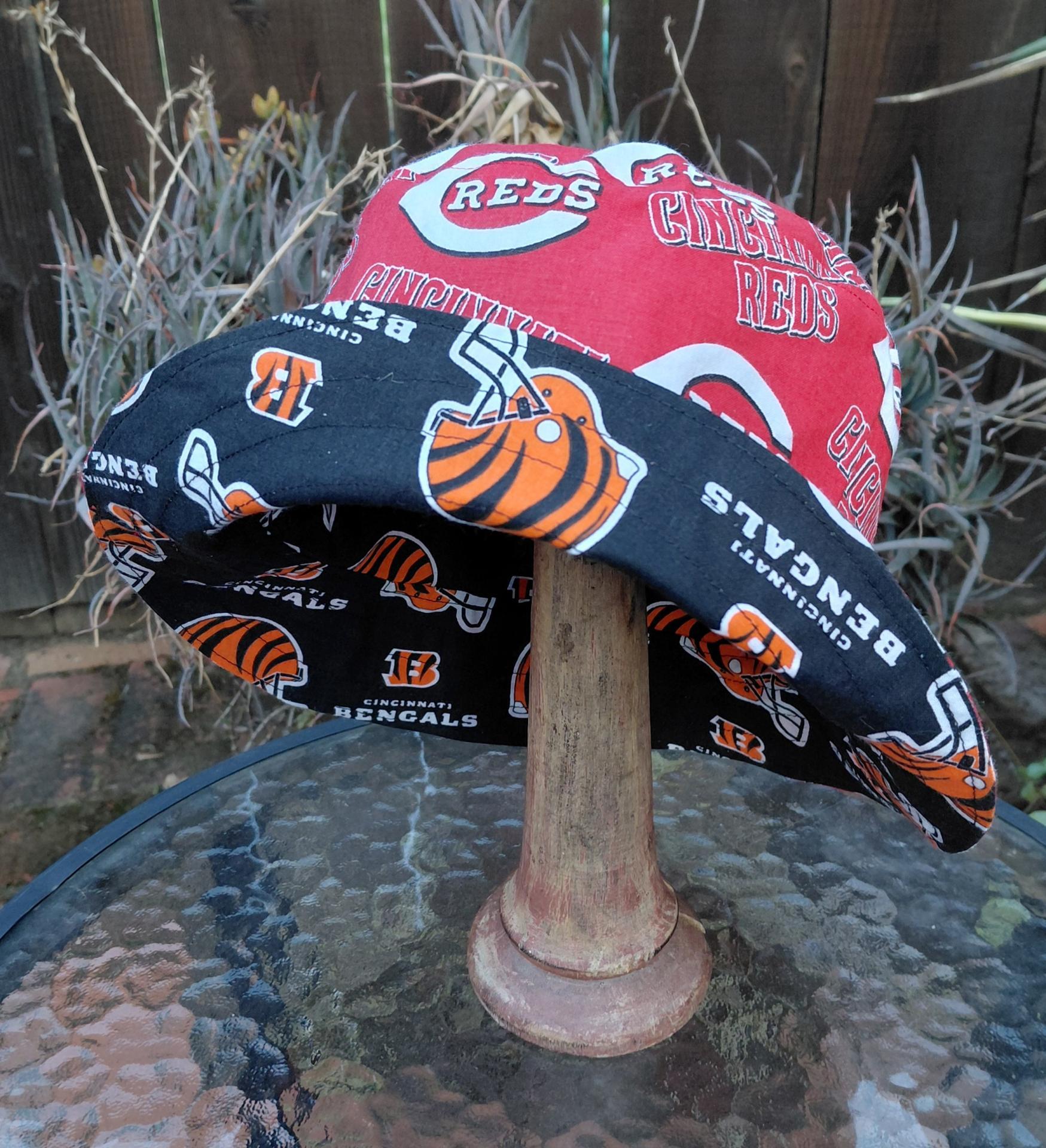 Cincinnati Reds / Bengals Bucket Hat, Handmade, Reversible, Sizes up to 4XL, fishing hat, ponytail sun hat, floppy hat, football