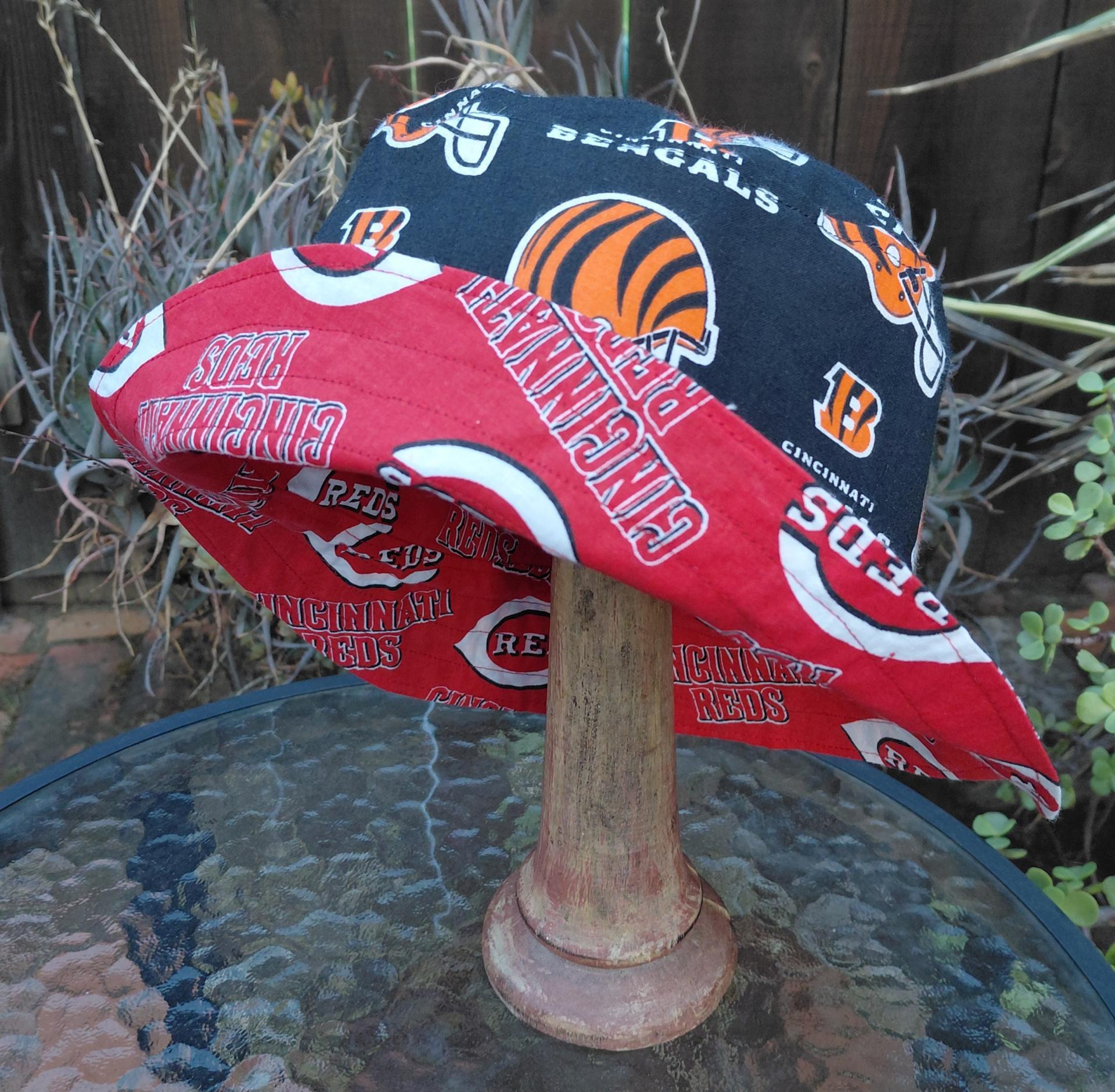 Cincinnati Reds / Bengals Bucket Hat, Handmade, Reversible, Sizes up to 4XL, fishing hat, ponytail sun hat, floppy hat, football