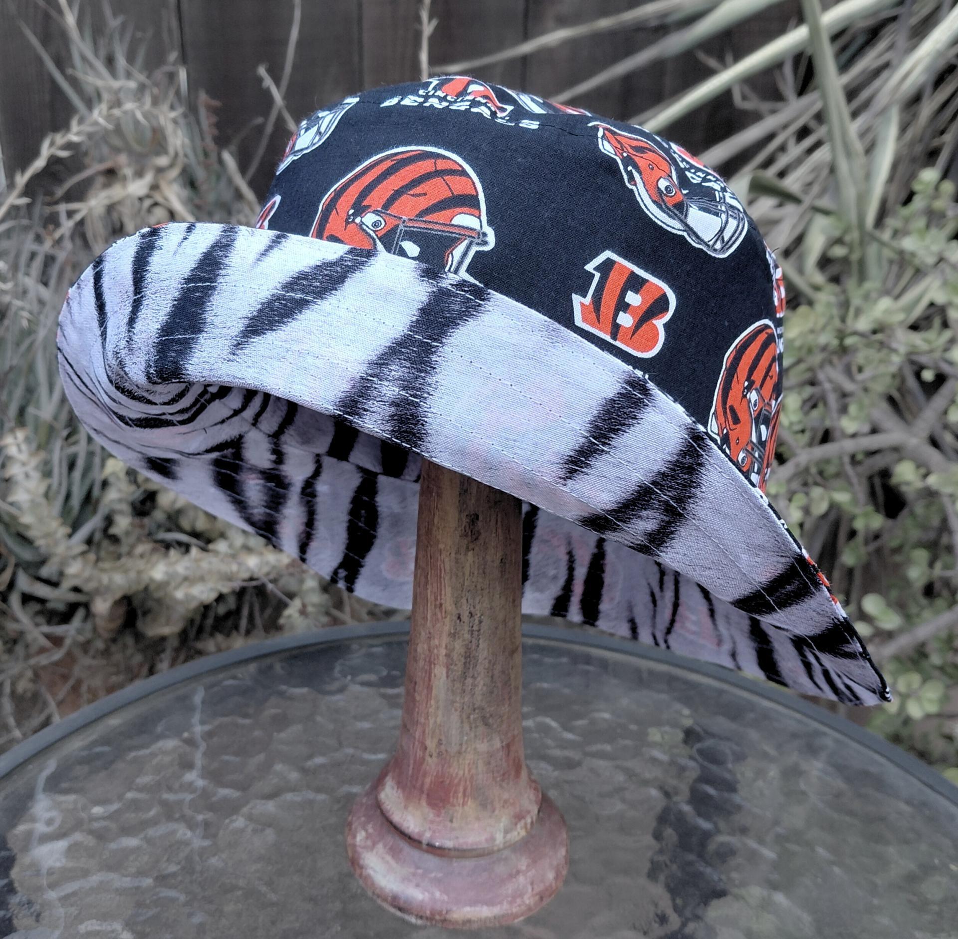 Cincinnati Bengals Bucket Hat, Handmade, Reversible to Tiger Stripes, Sizes up to 4XL, fishing hat, sun hat, summer hat, floppy hat