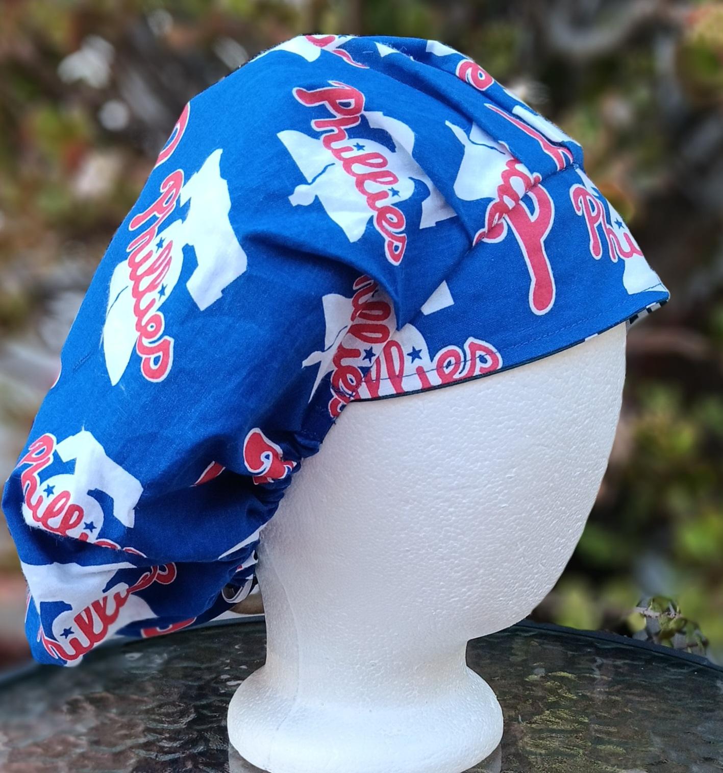 Bouffant Reversible Philadelphia Phillies / Eagles Scrub Cap, handmade, adjustable, nurse, technician, doctor, food service