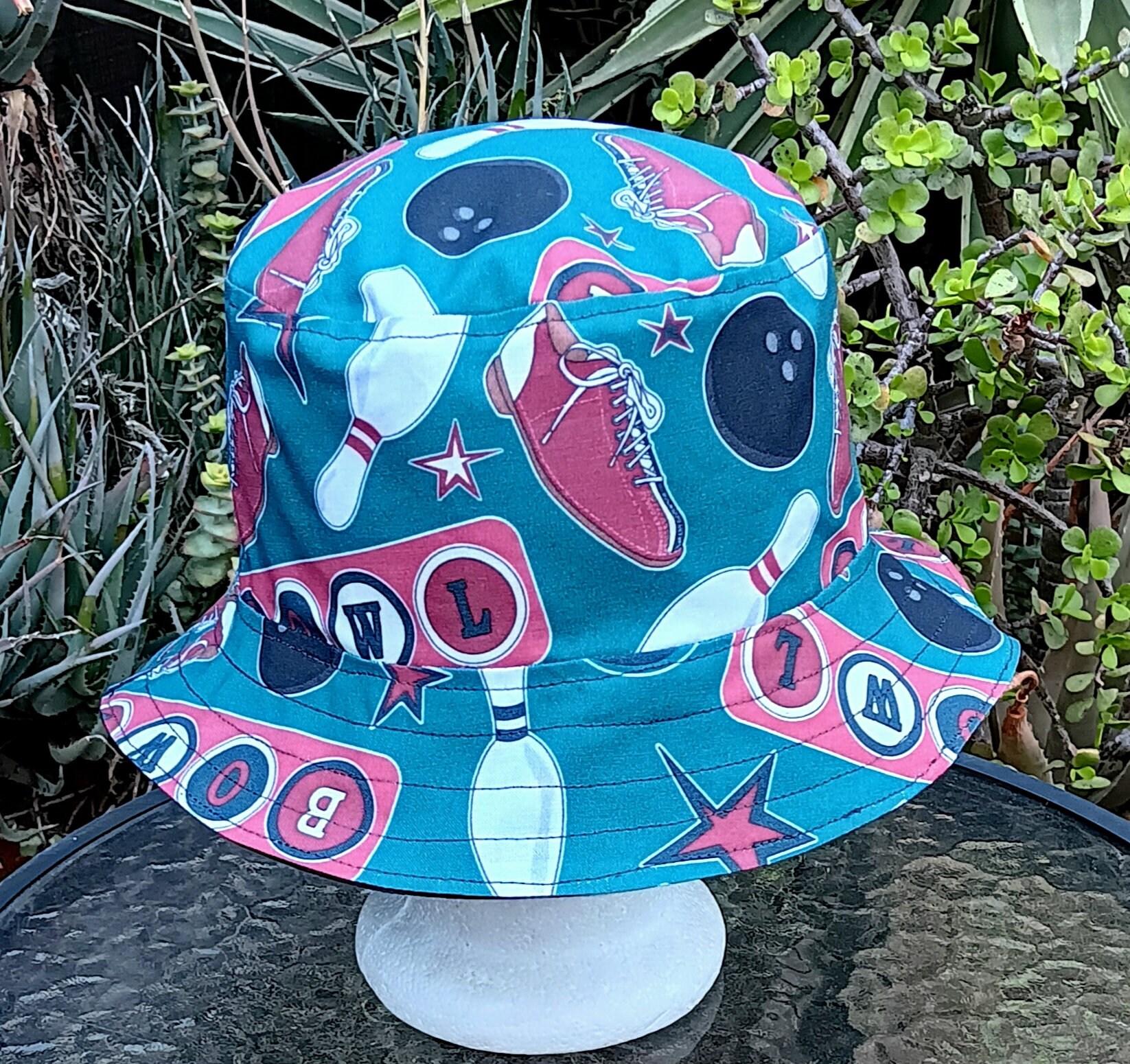 Bowling Theme Bucket Hat, Reversible to Black, Sizes up to 4XL, summer hat, sun hat, floppy hat, retro style gift for bowler