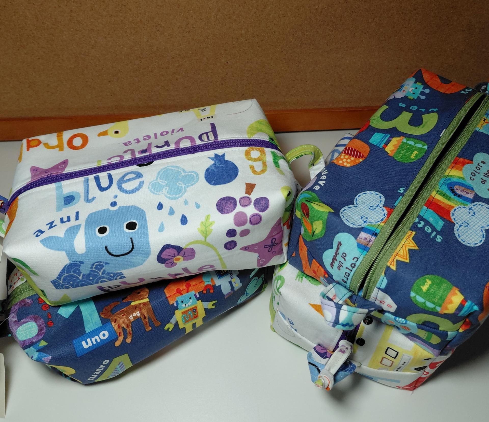 Boxy Zipper Pouch Cosmetic Bag, Colors & Numbers, Baby Shower Gift, Children's Print, Bilingual Gift Spanish and English