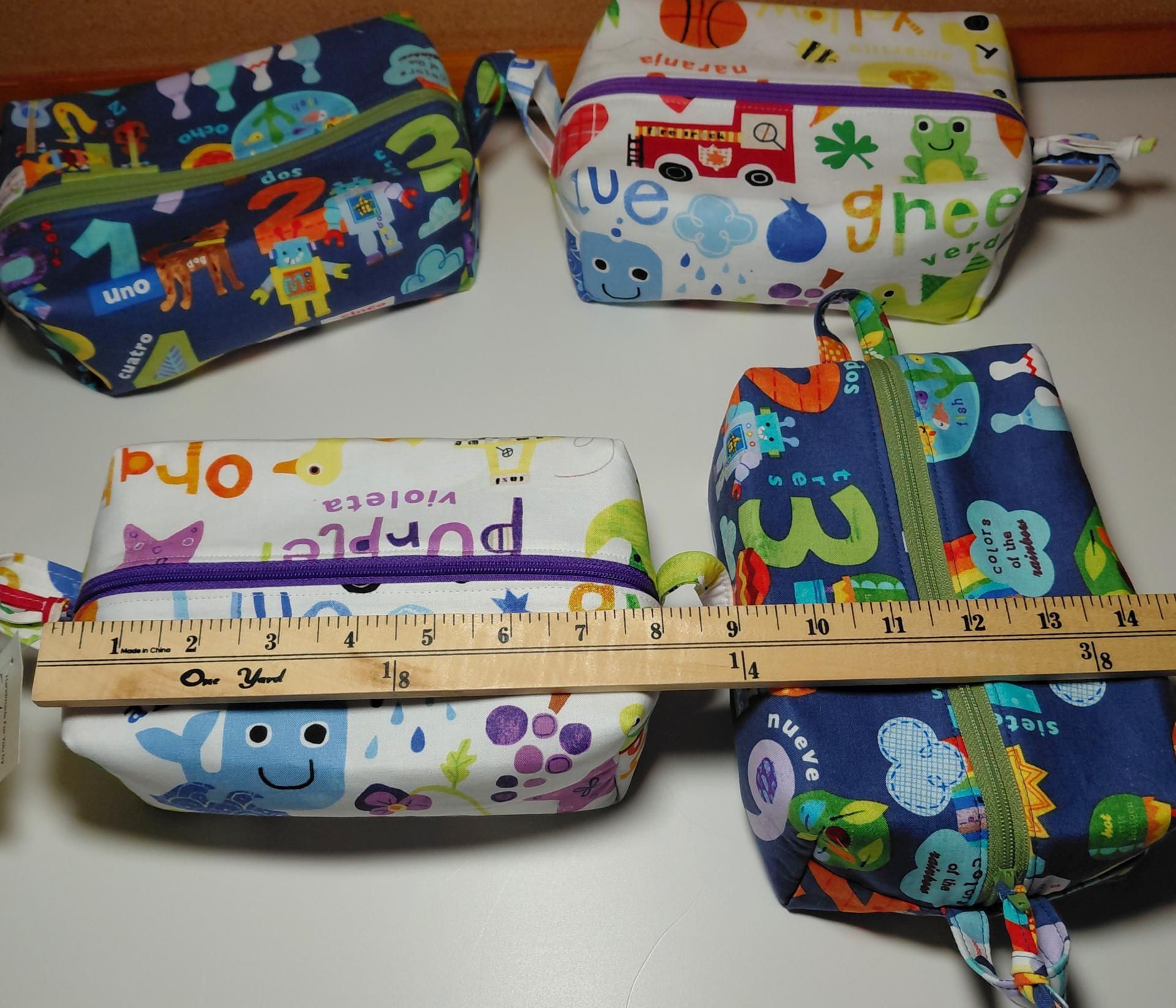 Boxy Zipper Pouch Cosmetic Bag, Colors & Numbers, Baby Shower Gift, Children's Print, Bilingual Gift Spanish and English