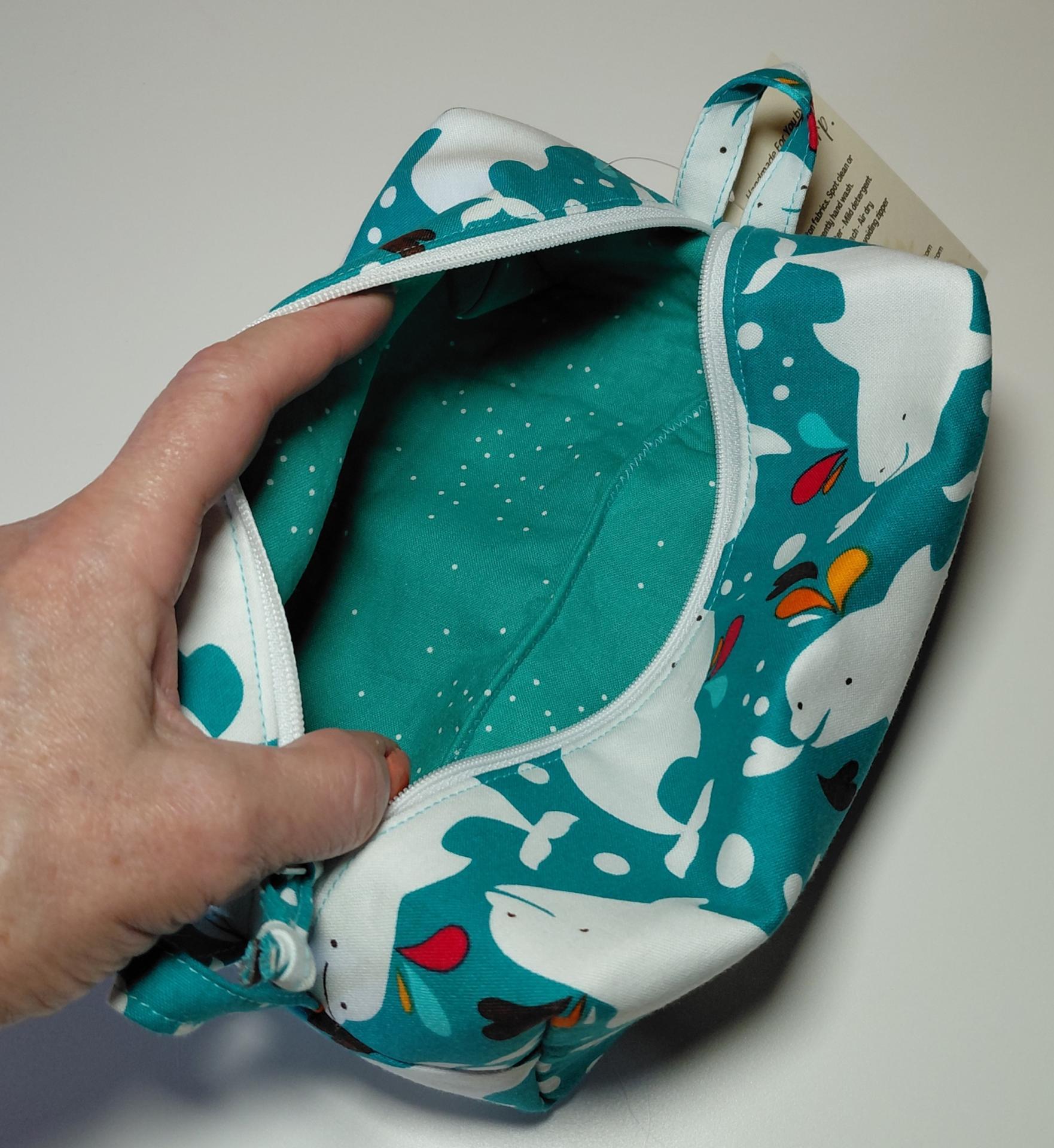 Boxy Zipper Pouch Cosmetic Bag, White Whales, Baby Shower Gift, Children's Print, Gift for Whale Lover