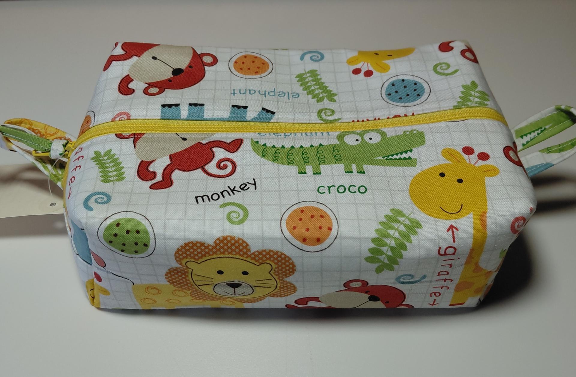 Boxy Zipper Pouch Cosmetic Bag, Wild Animals, Baby Shower Gift, Children's Print, Gift for Animal Lover