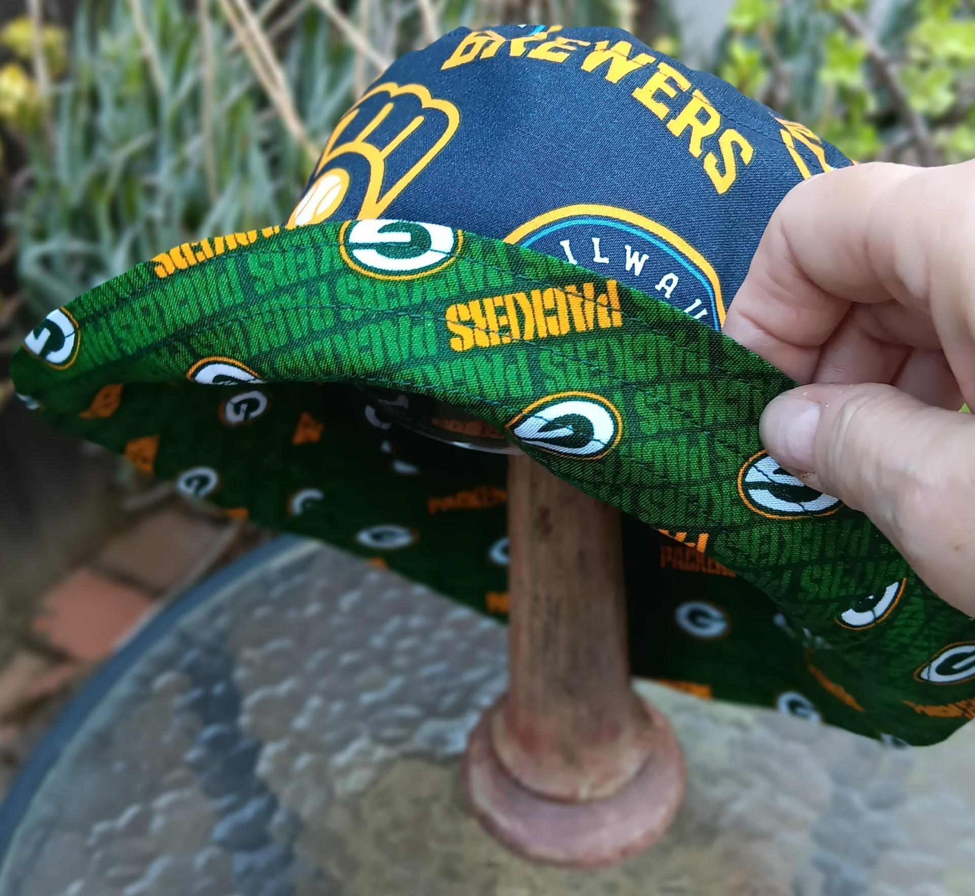 Green Bay Packers / Milwaukee Brewers Bucket Hat, Handmade, Reversible, Unisex, Sizes up to 4XL, fishing hat, Wisconsin, sun hat, floppy hat
