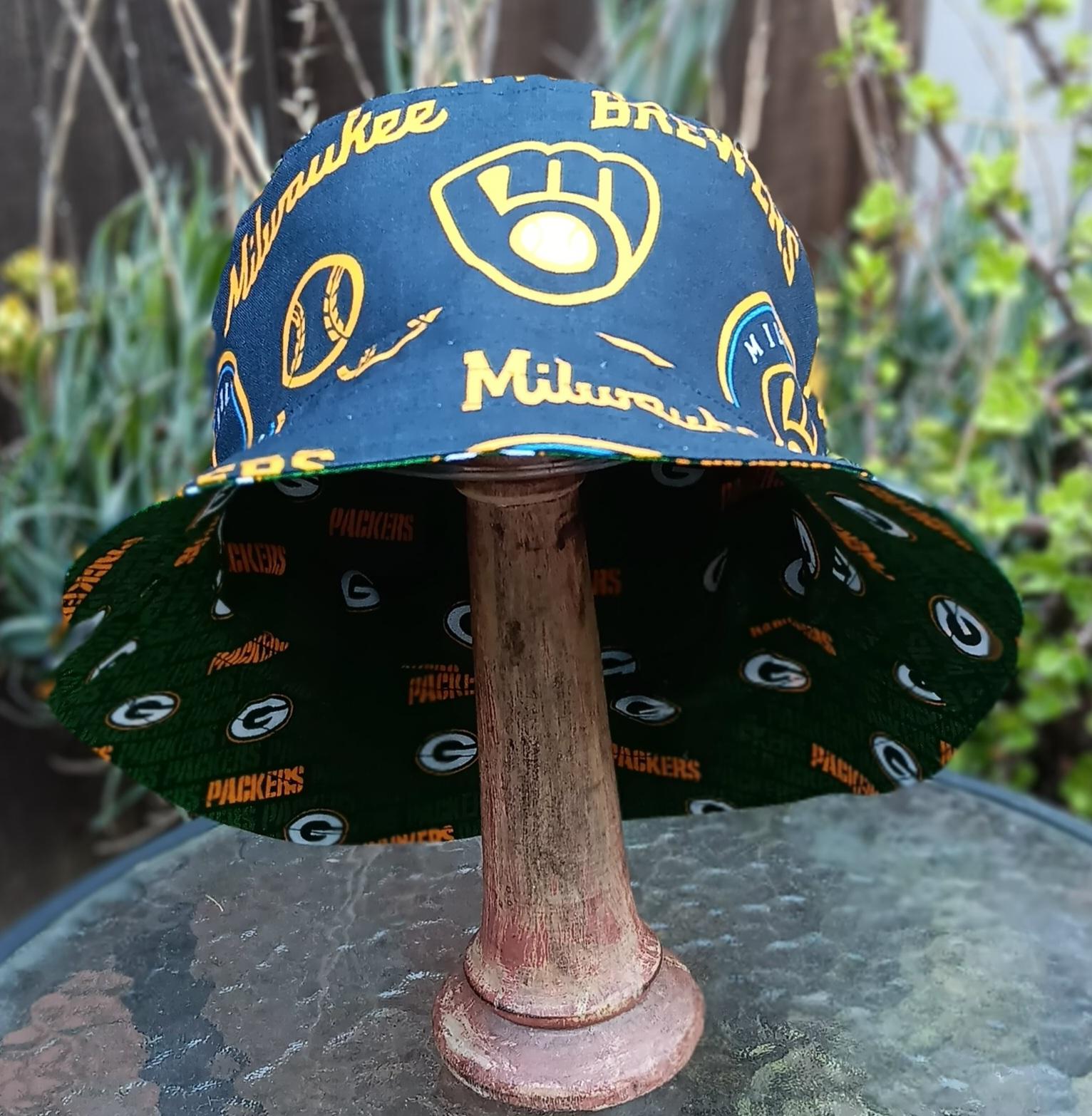 Green Bay Packers / Milwaukee Brewers Bucket Hat, Handmade, Reversible, Unisex, Sizes up to 4XL, fishing hat, Wisconsin, sun hat, floppy hat